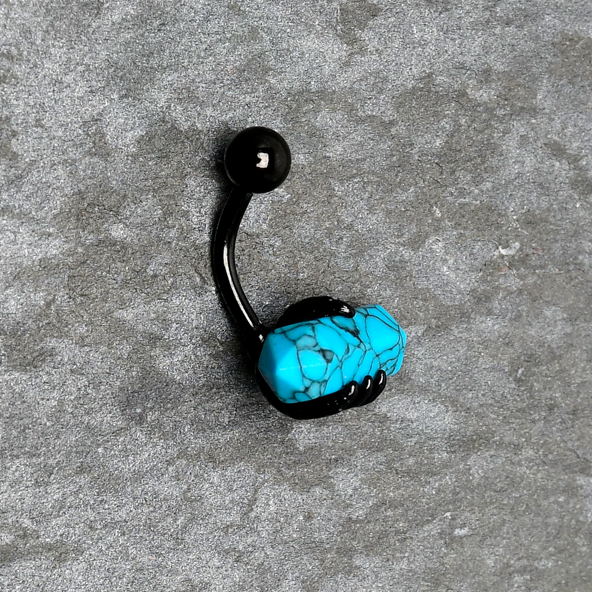 Blue Turquoise Stone Black Claw Belly Ring