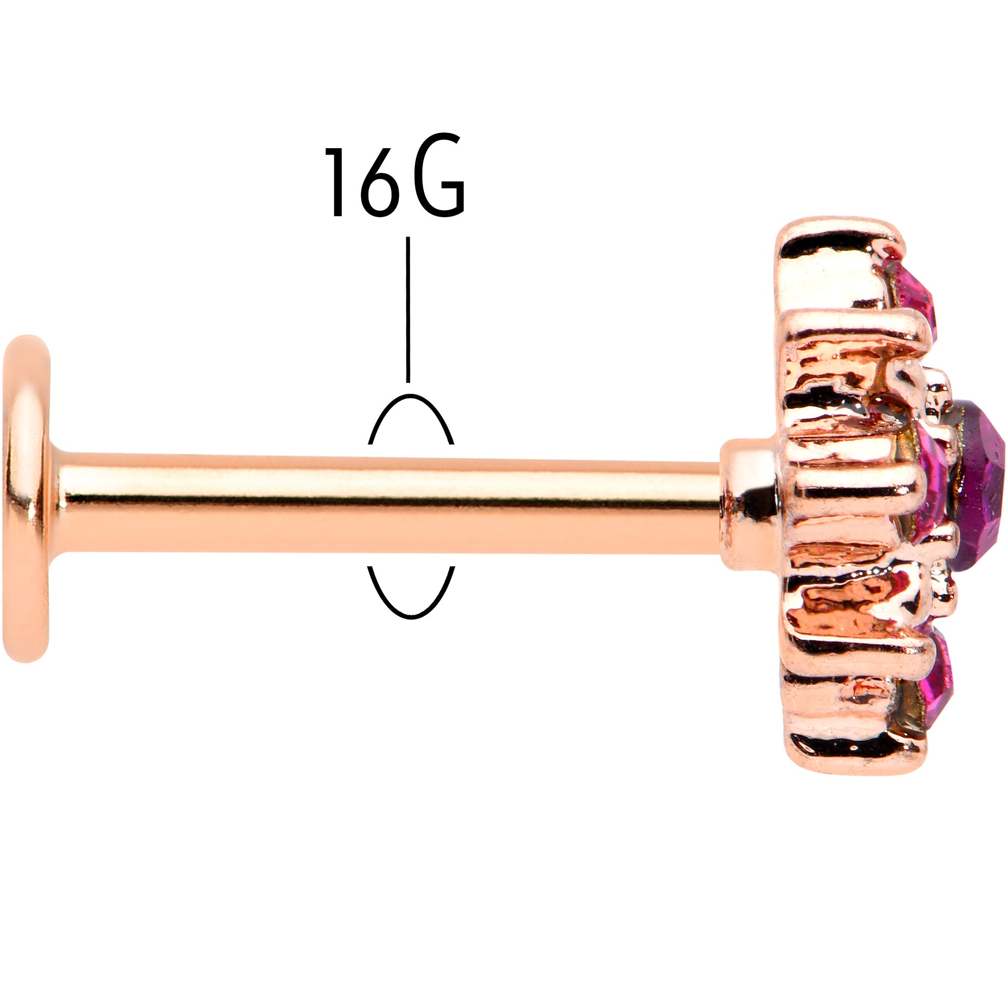 16 Gauge 5/16 Pink Gem Rose Gold Tone Sumptuous Star Labret Tragus