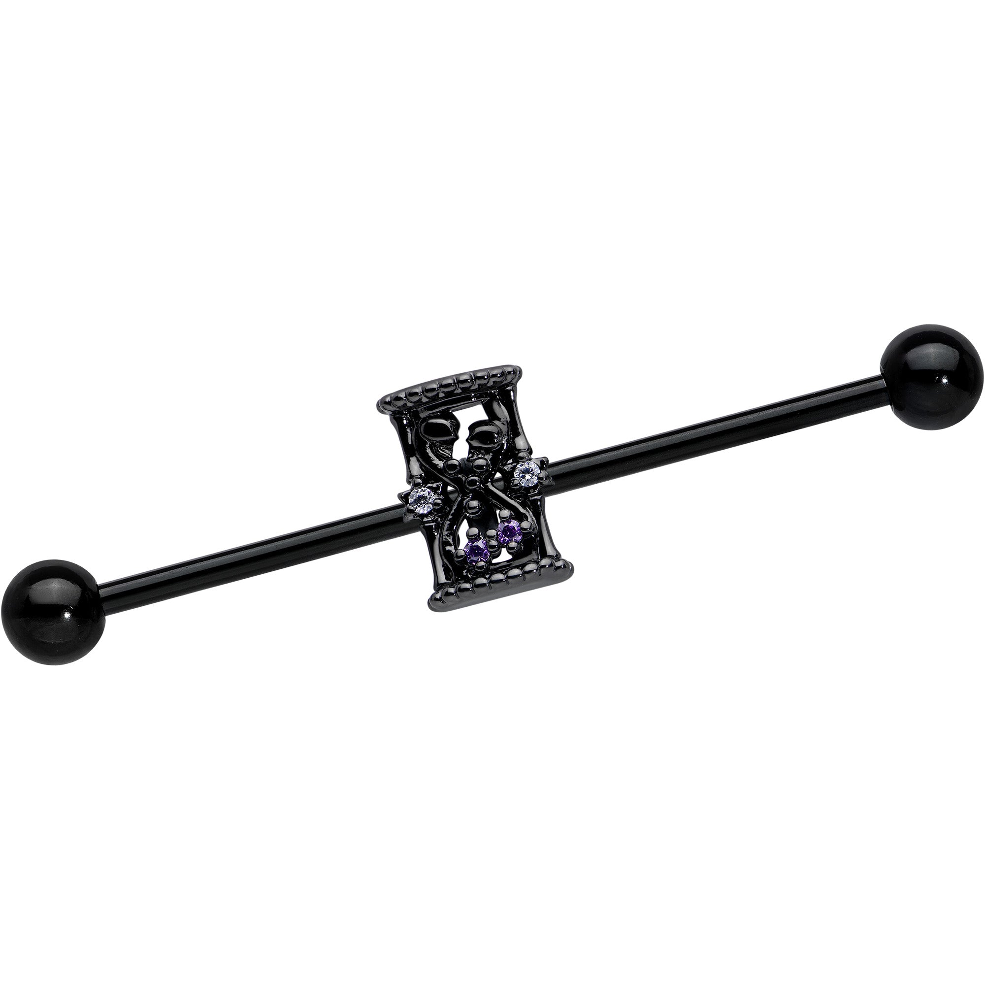 14 Gauge Purple Gem Black Gothic Hourglass Industrial Barbell 38mm