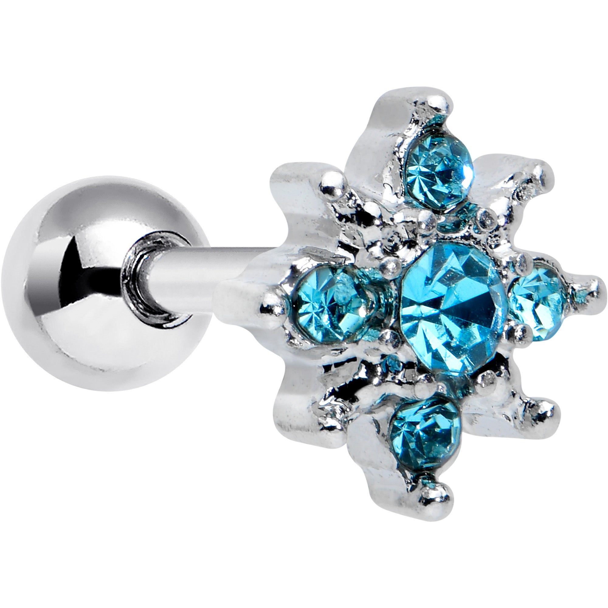 16 Gauge 1/4 Blue Gem Stylish Snowflake Cartilage Tragus Earring