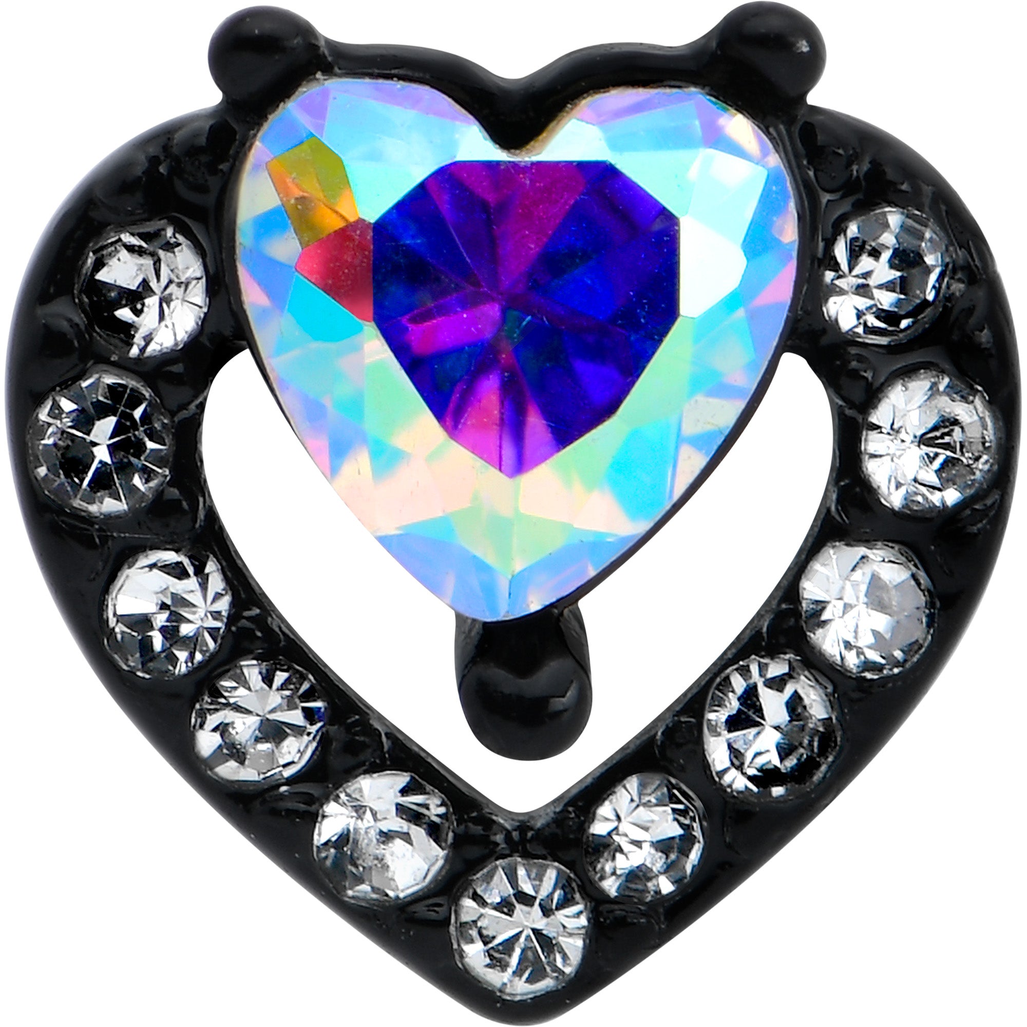 16 Gauge 1/4 Aurora Gem Black Double Heart Cartilage Tragus Earring