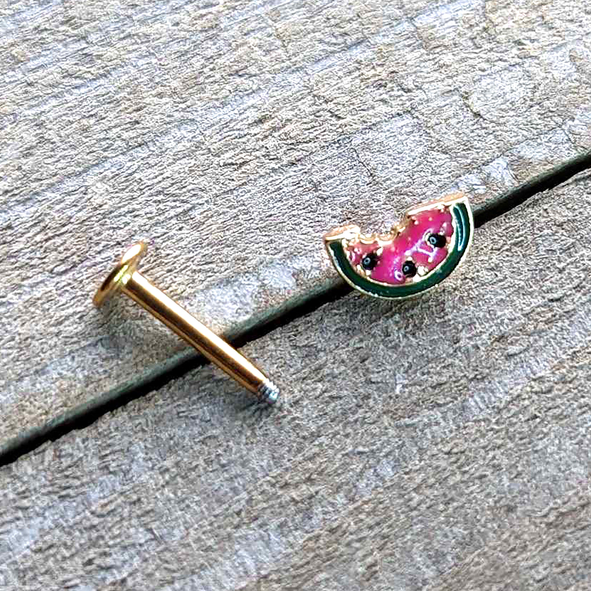 16 Gauge 5/16 Gold Tone Watermelon Bite Labret Monroe Tragus