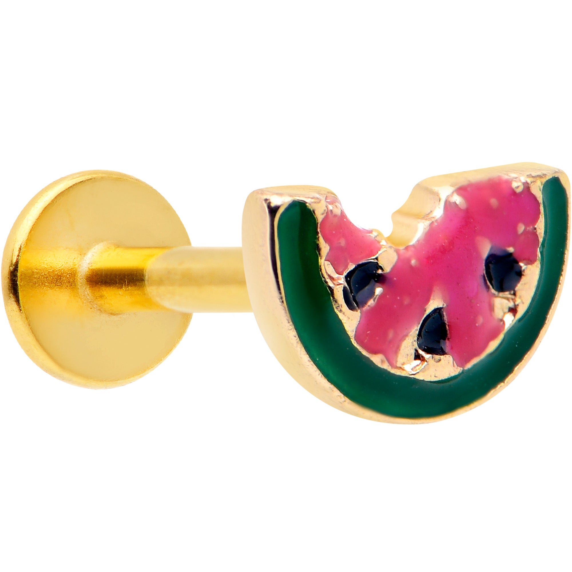 16 Gauge 1/4 Gold Tone Watermelon Bite Labret