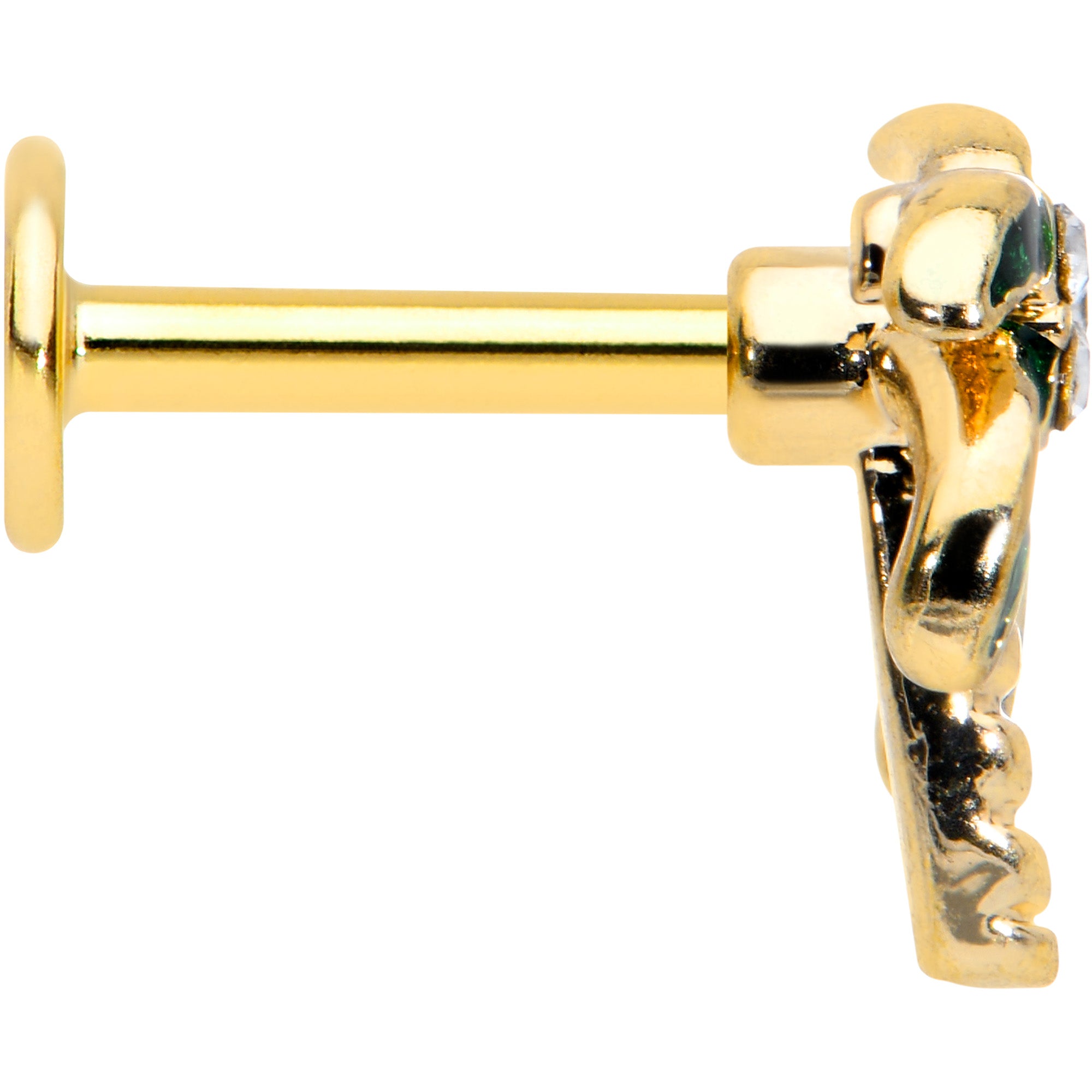 16 Gauge 1/4 Clear Gem Gold Tone Palm Tree Style Labret