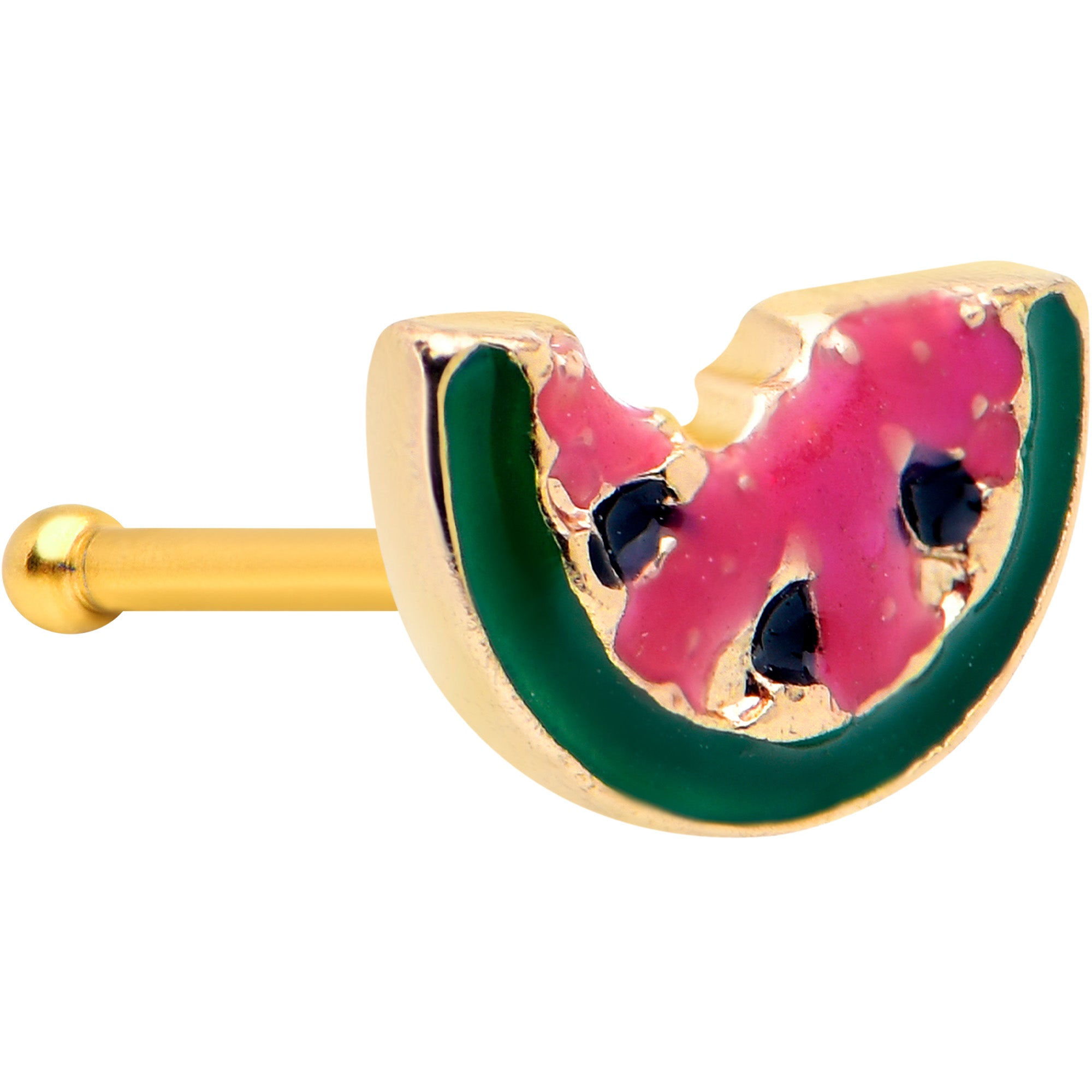 20 Gauge 1/4 Gold Tone Watermelon Bite Nose Bone