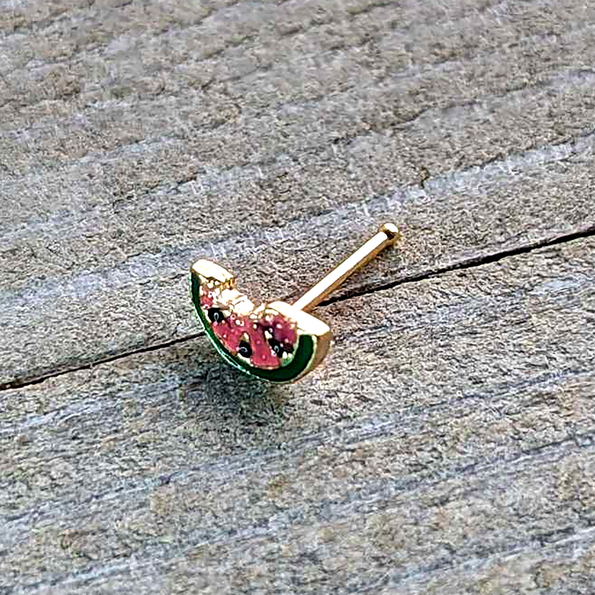 20 Gauge 1/4 Gold Tone Watermelon Bite Nose Bone