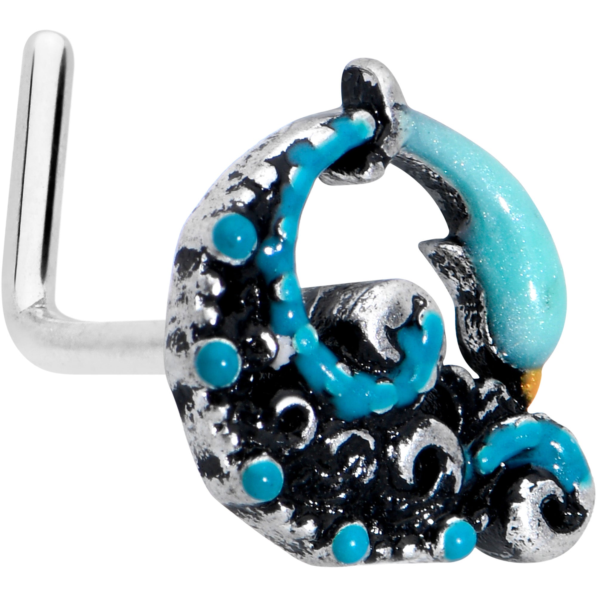 20 Gauge 1/4 Leaping Blue Dolphin L Shape Nose Ring