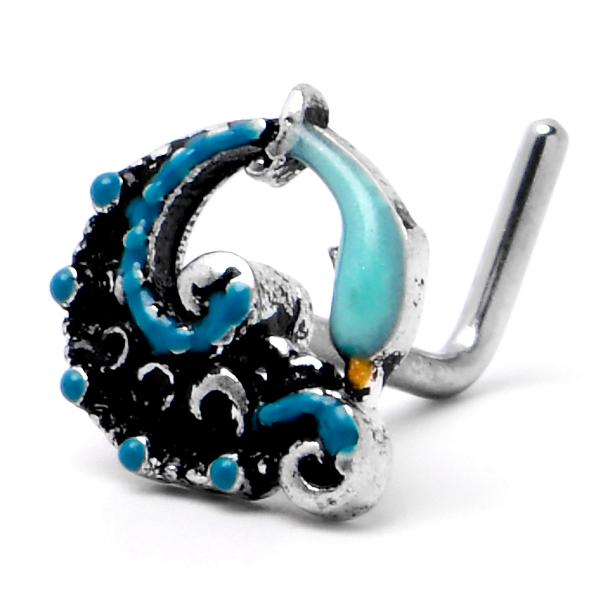 20 Gauge 1/4 Leaping Blue Dolphin L Shape Nose Ring