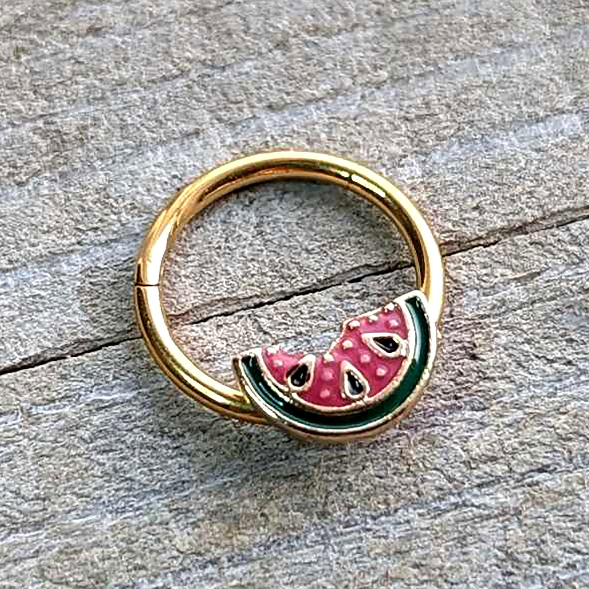 16 Gauge 3/8 Gold Tone Watermelon Bite Hinged Segment Ring