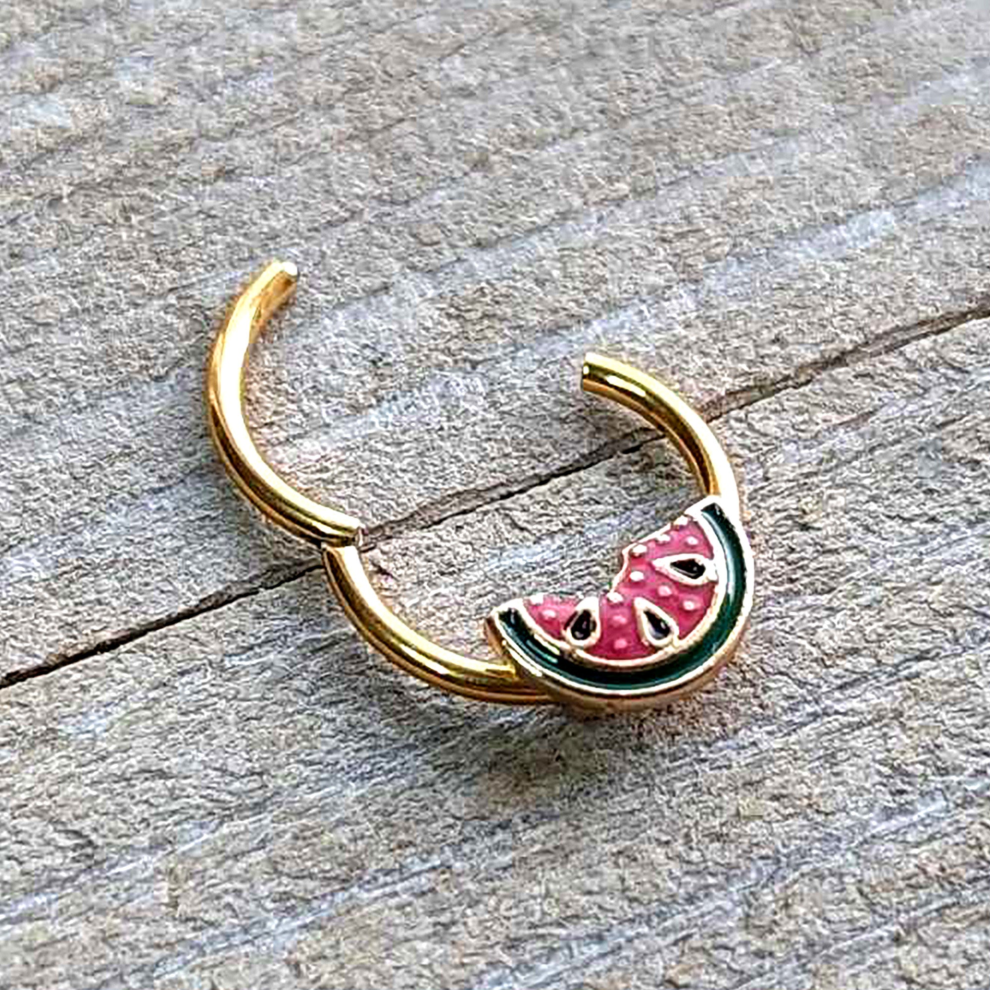 16 Gauge 3/8 Gold Tone Watermelon Bite Hinged Segment Ring