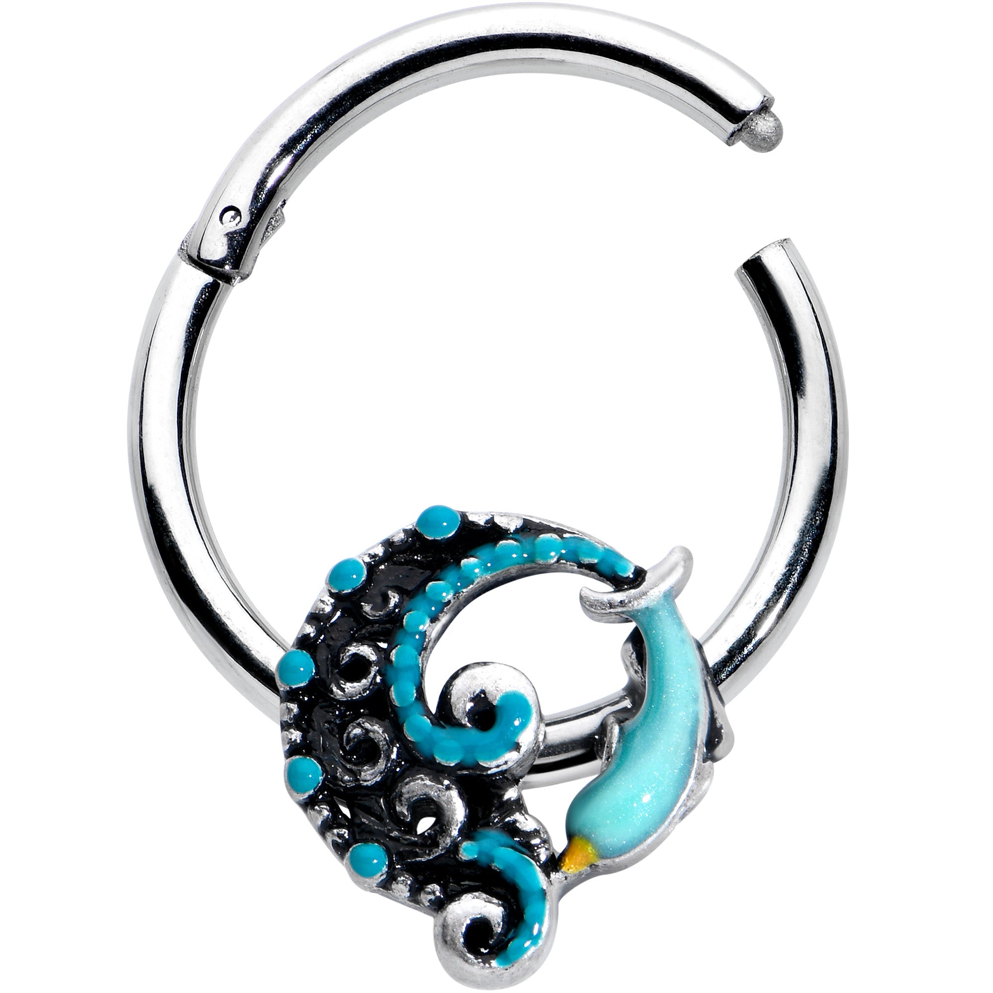 16 Gauge 3/8 Leaping Blue Dolphin Hinged Segment Ring