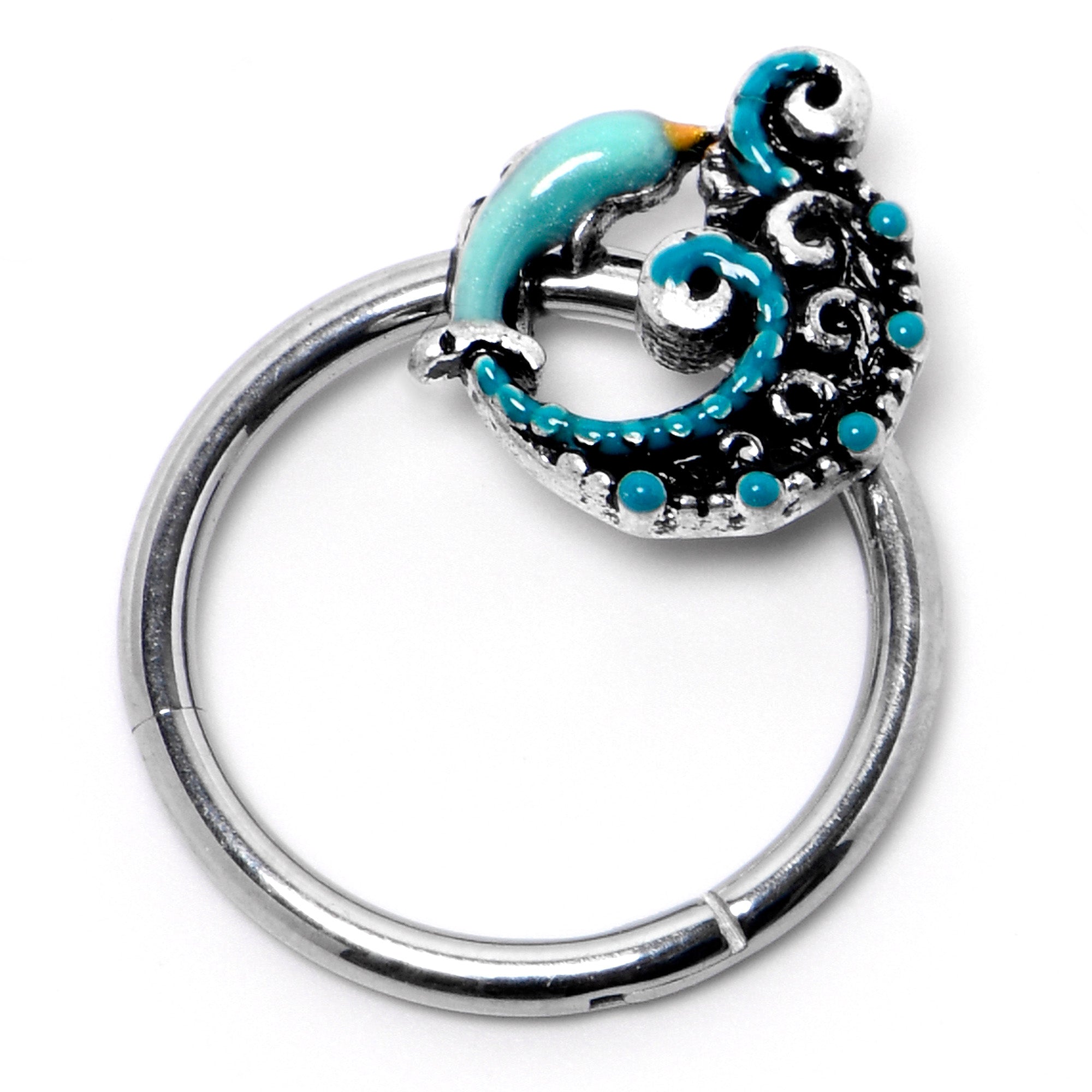 16 Gauge 3/8 Leaping Blue Dolphin Hinged Segment Ring