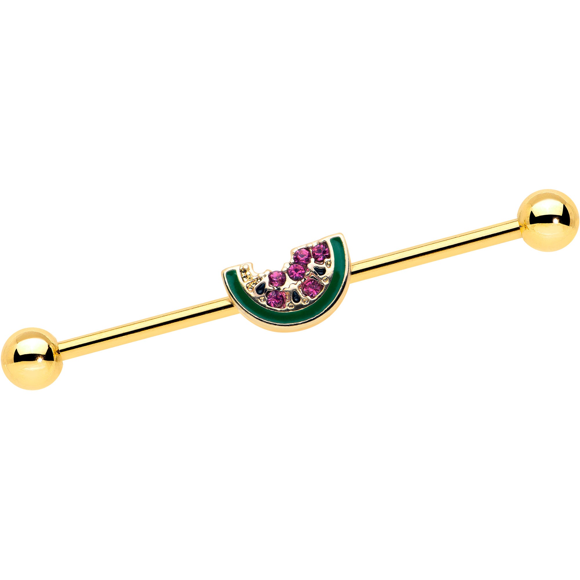 14 Gauge Gold Tone Watermelon Bite Industrial Barbell 38mm