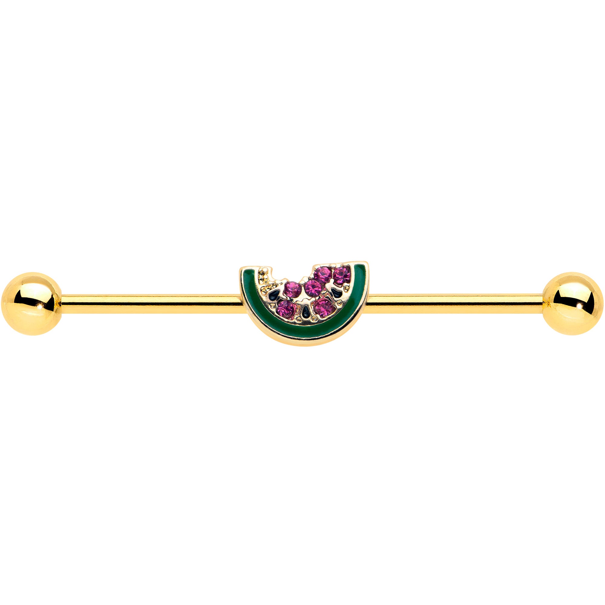 14 Gauge Gold Tone Watermelon Bite Industrial Barbell 38mm