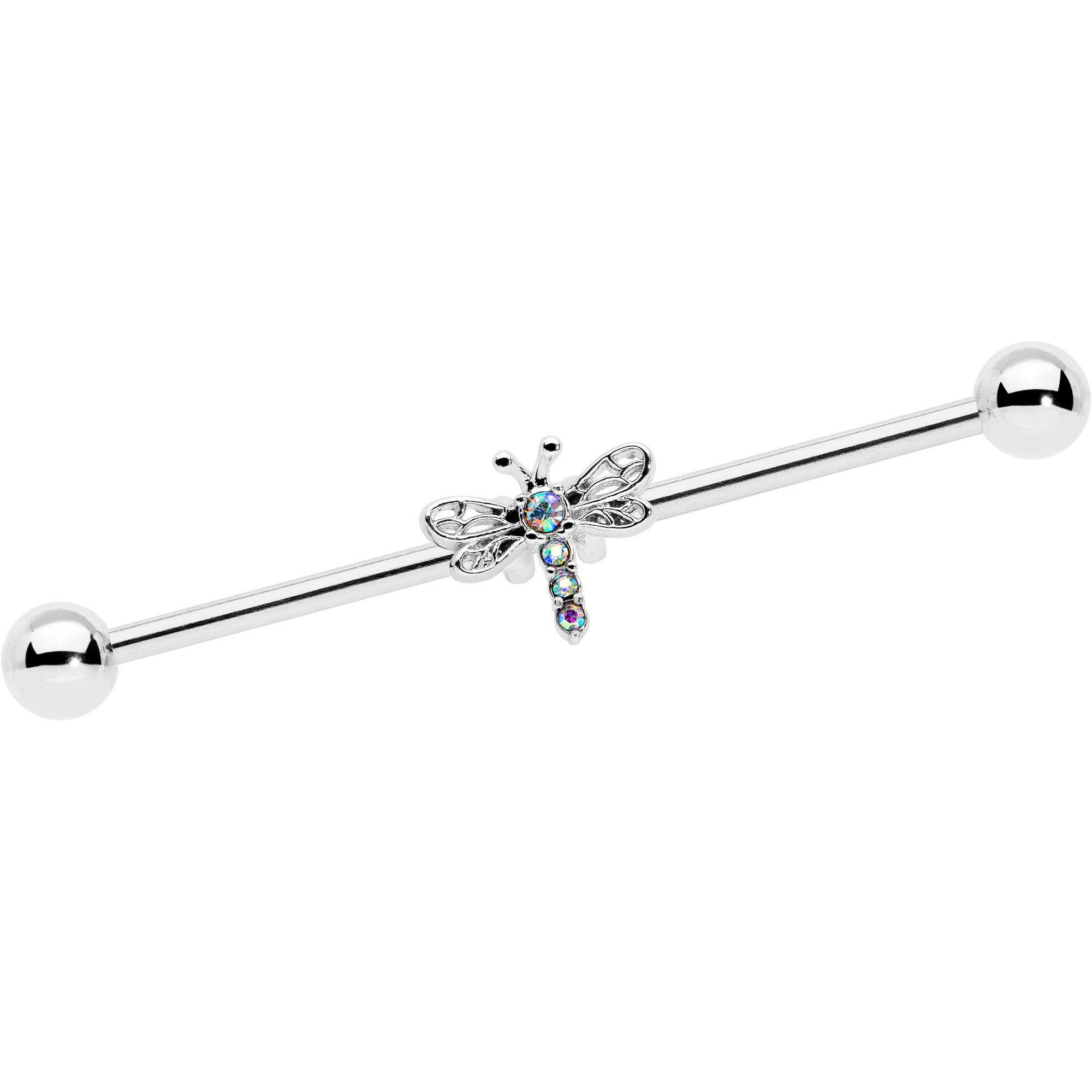 14 Gauge Aurora Gem Dragonfly Flying Industrial Barbell 38mm