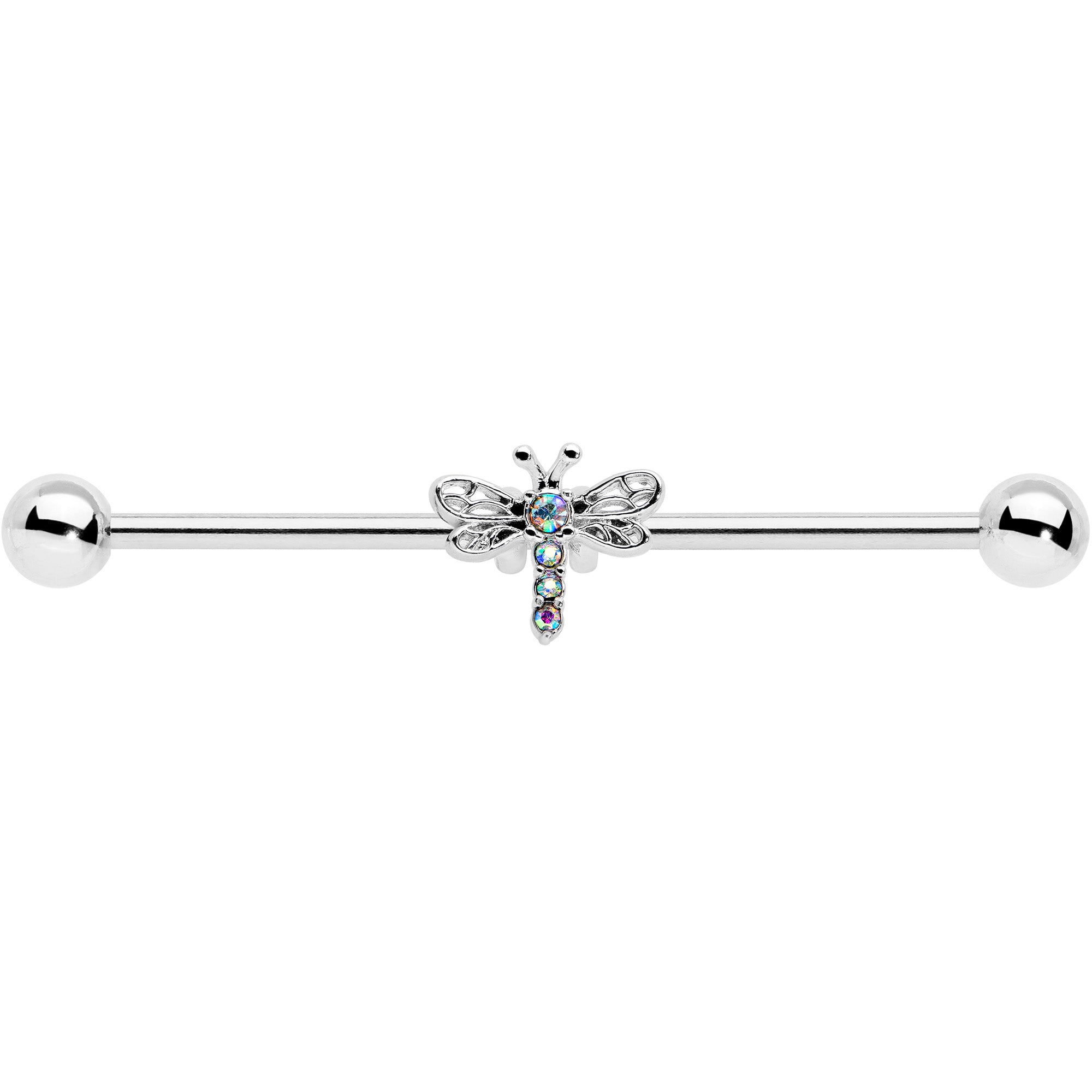 14 Gauge Aurora Gem Dragonfly Flying Industrial Barbell 38mm