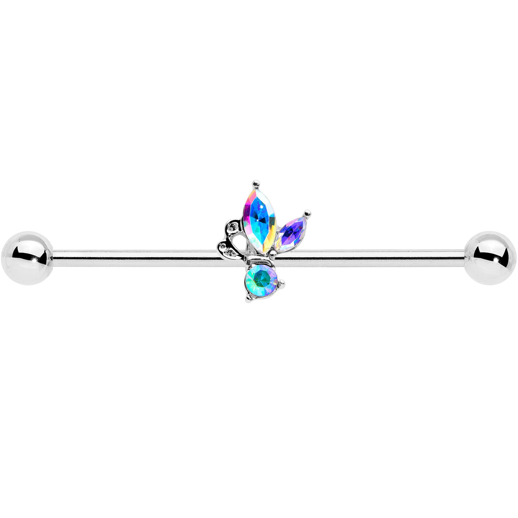 14 Gauge Aurora CZ Gem Fleur de Lis Industrial Barbell 38mm