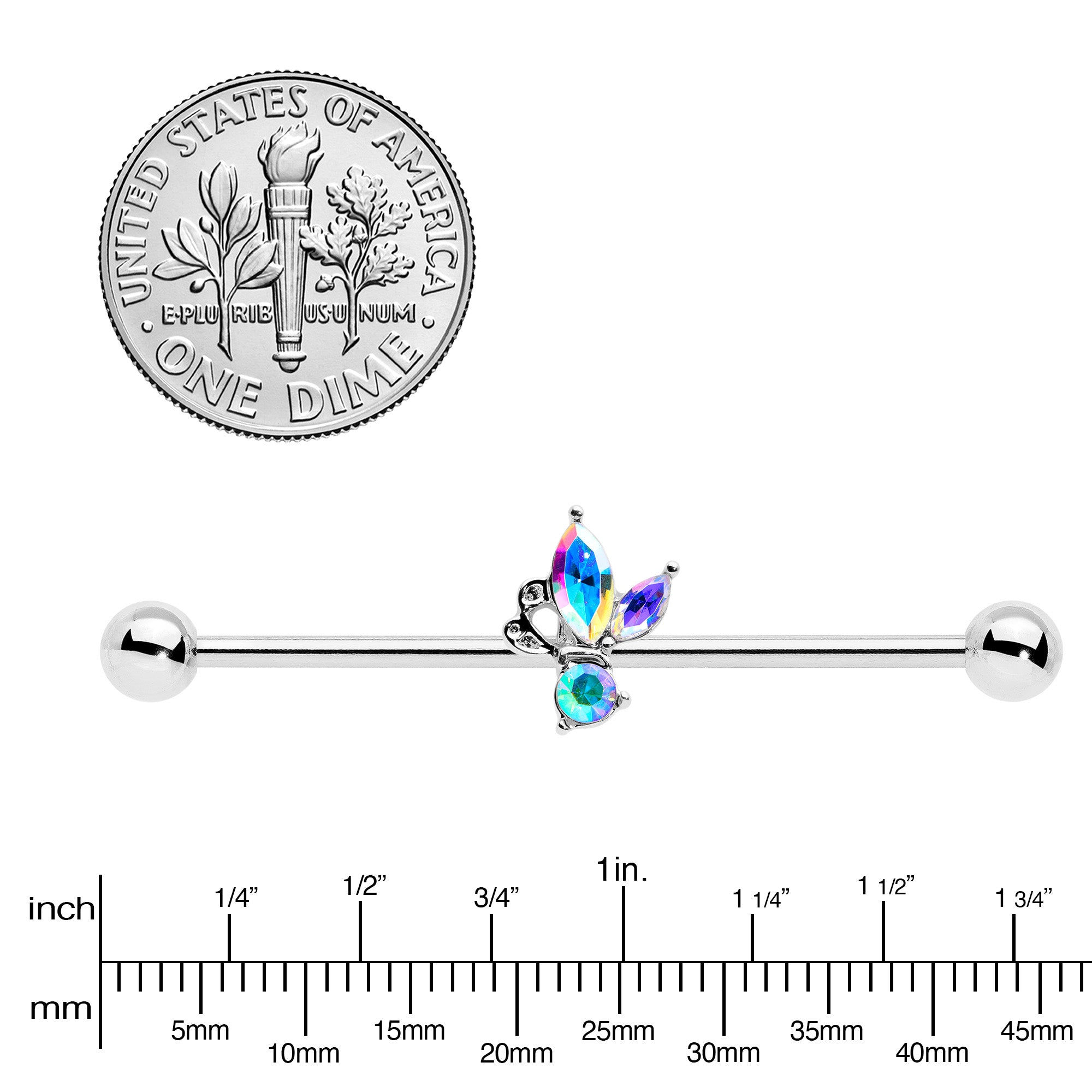 14 Gauge Aurora CZ Gem Fleur de Lis Industrial Barbell 38mm