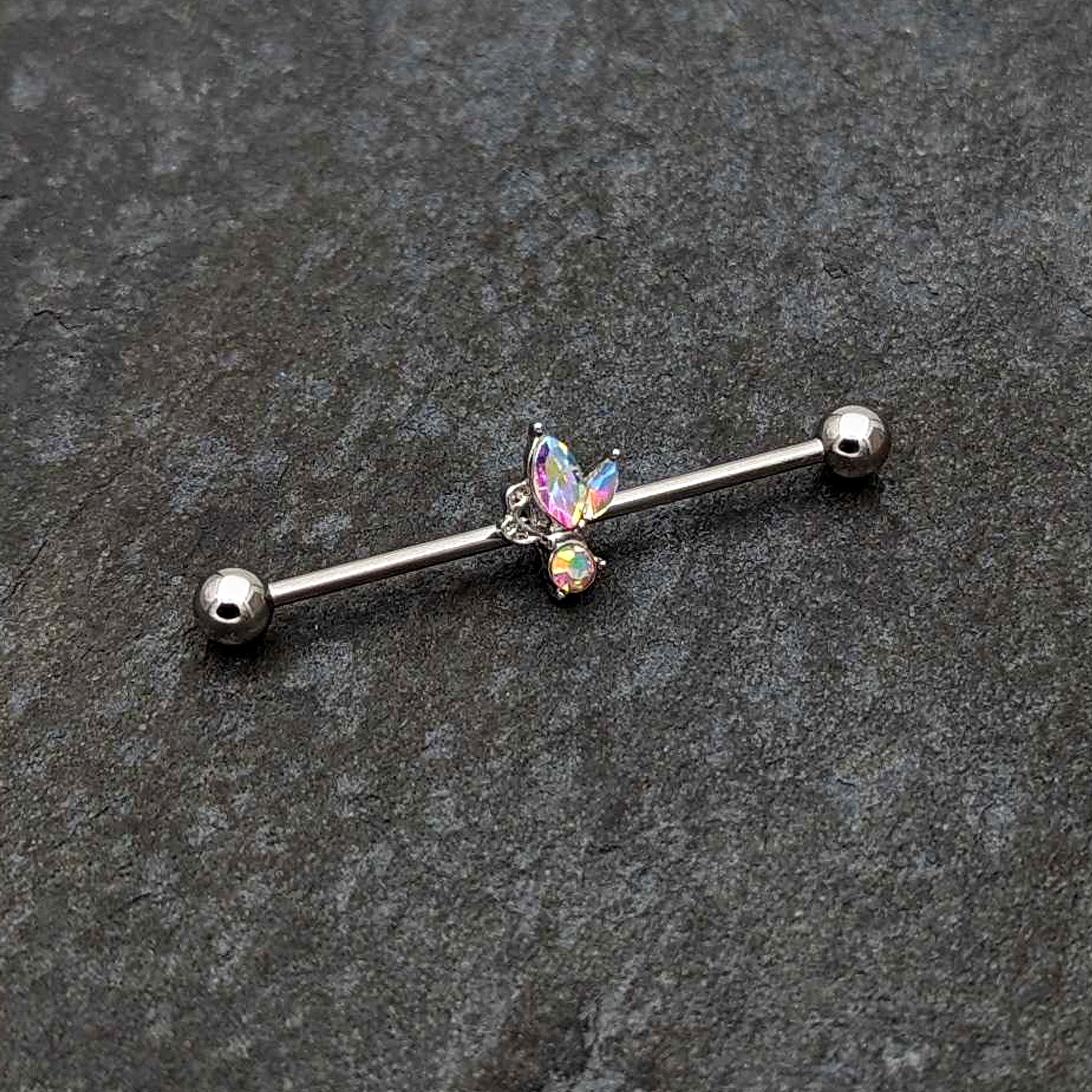 14 Gauge Aurora CZ Gem Fleur de Lis Industrial Barbell 38mm