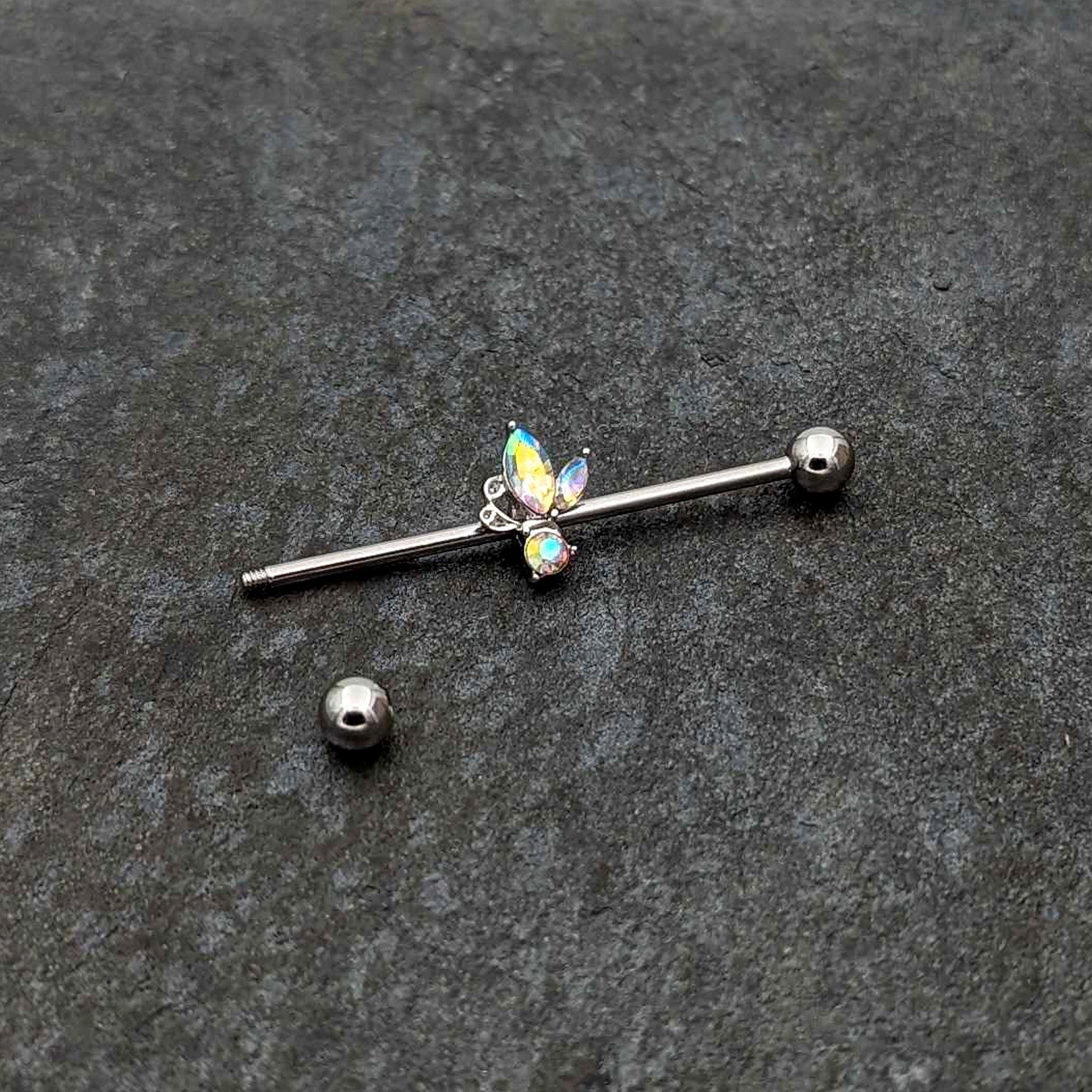 14 Gauge Aurora CZ Gem Fleur de Lis Industrial Barbell 38mm