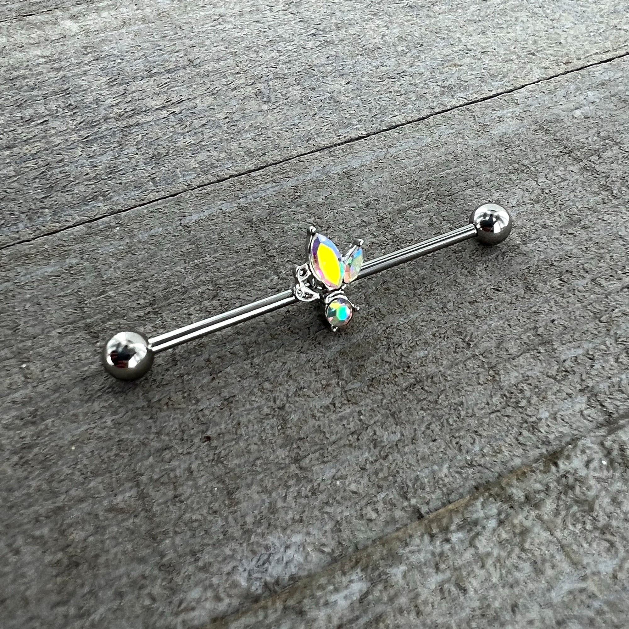 14 Gauge Aurora CZ Gem Fleur de Lis Industrial Barbell 38mm