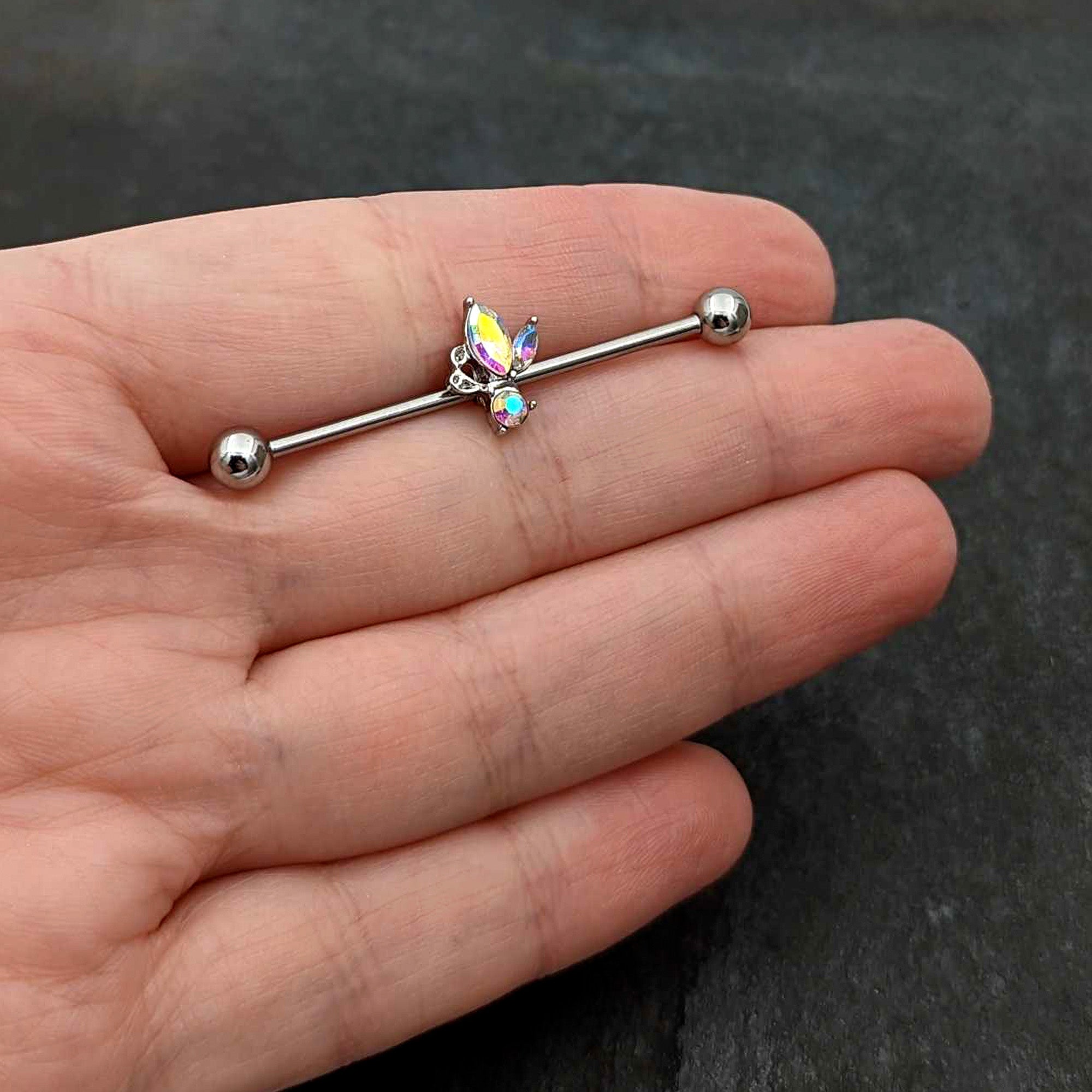 14 Gauge Aurora CZ Gem Fleur de Lis Industrial Barbell 38mm