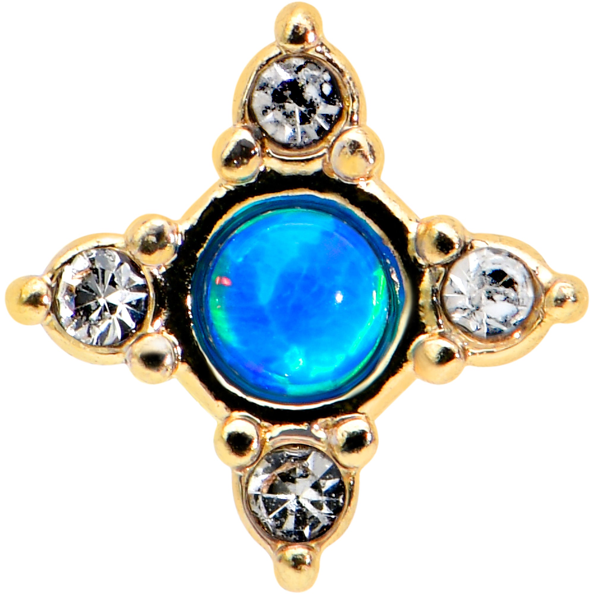 20 Gauge 1/4 Blue Synthetic Opal Gold Hue Rhombus L Shape Nose Ring