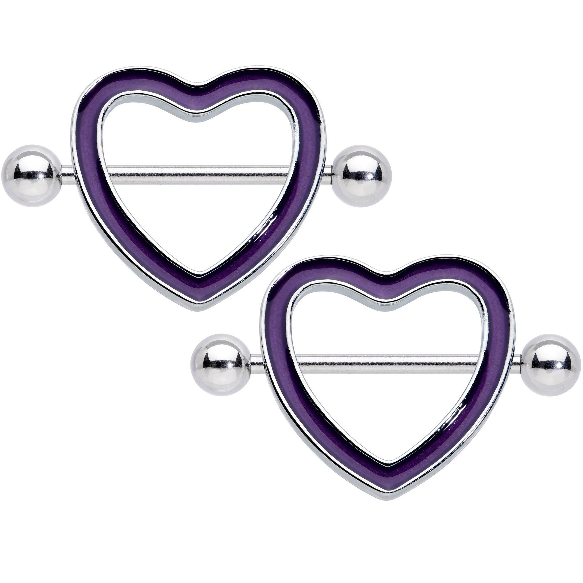 14 Gauge 5/8 Purple Heart Glow in the Dark Valentine Nipple Shield Set