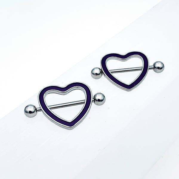 1 1/2 Skeleton Hand Heart Nipple Barbell Shield Set