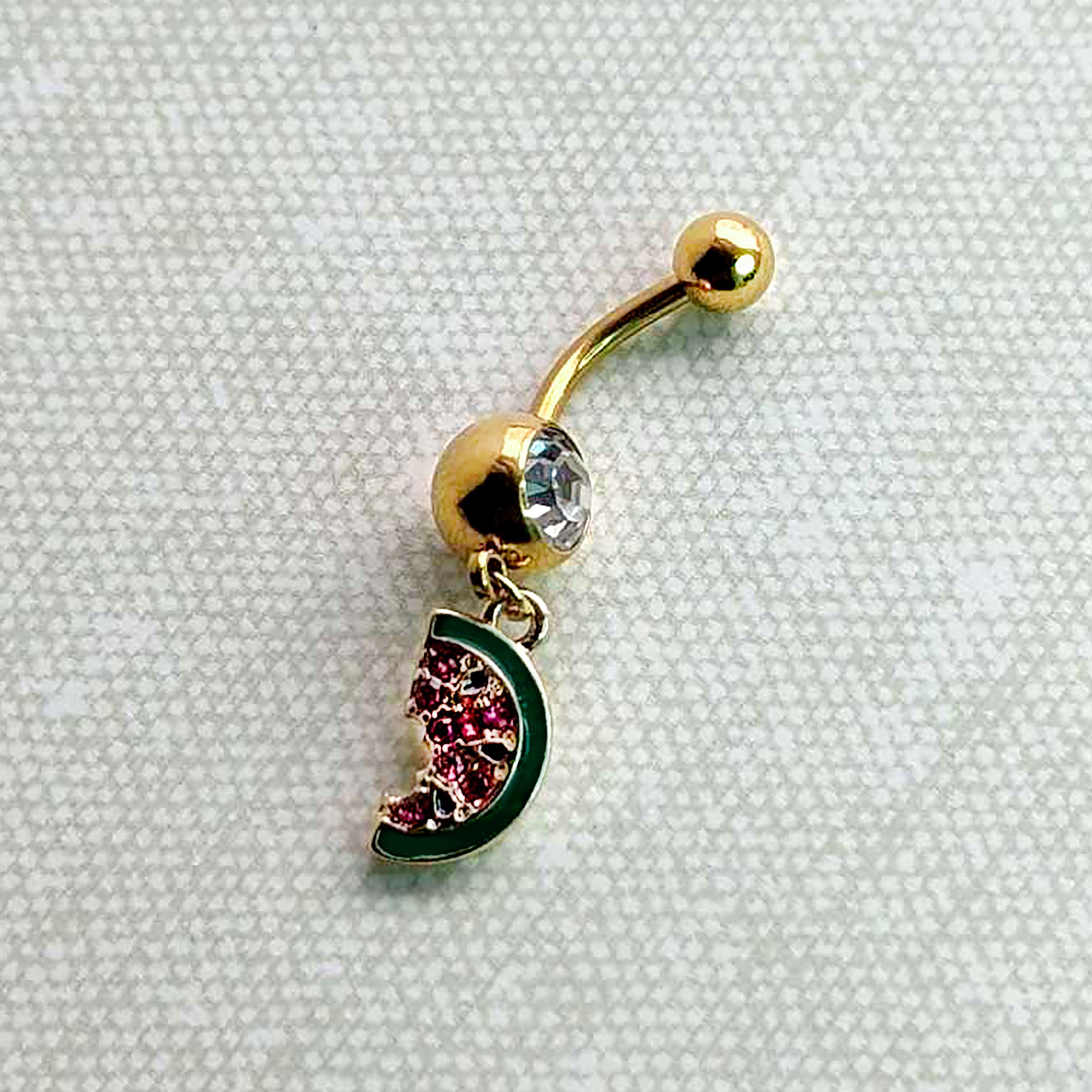 Clear Gem Gold Tone Watermelon Bite Dangle Belly Ring