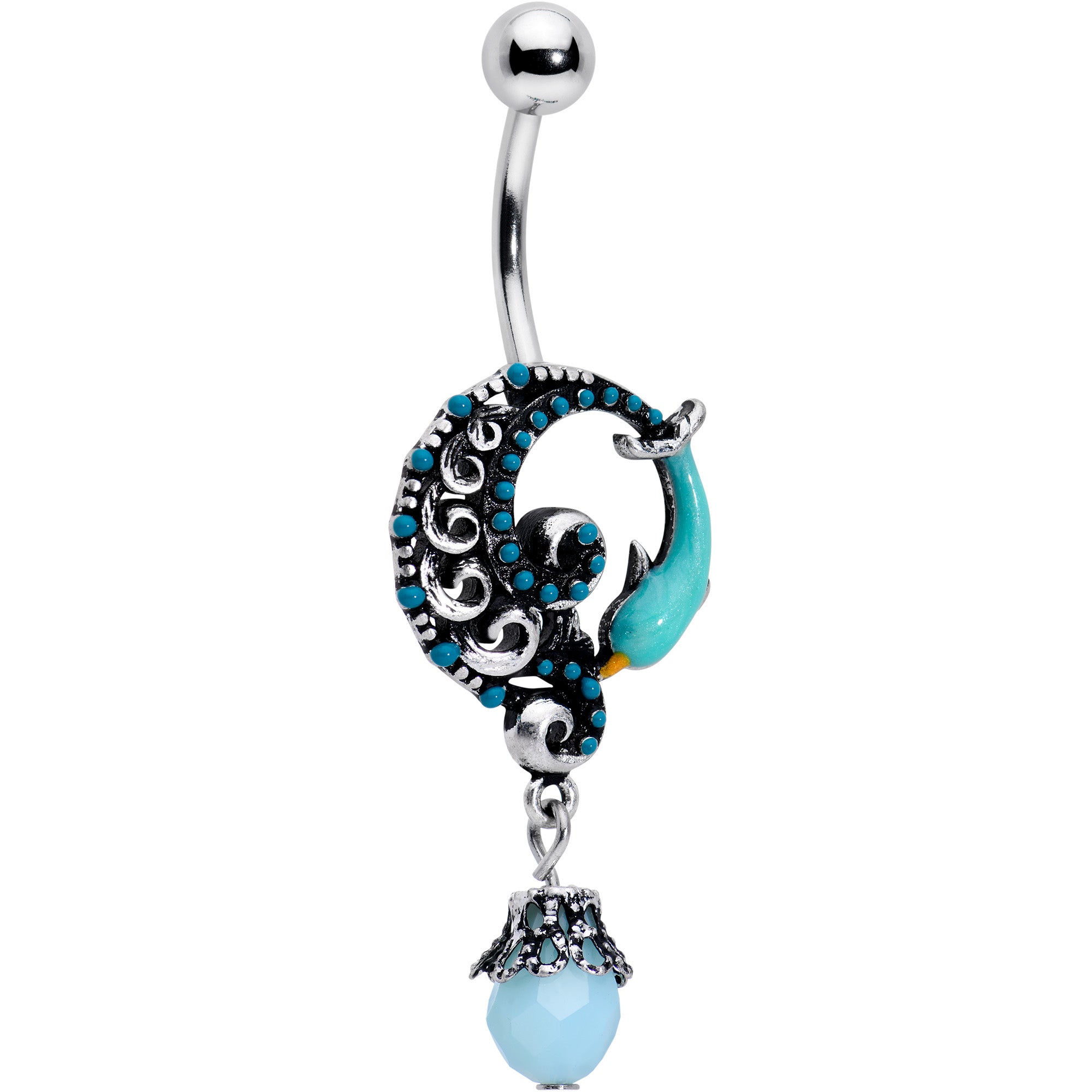 Leaping Blue Dolphin Bauble Dangle Belly Ring