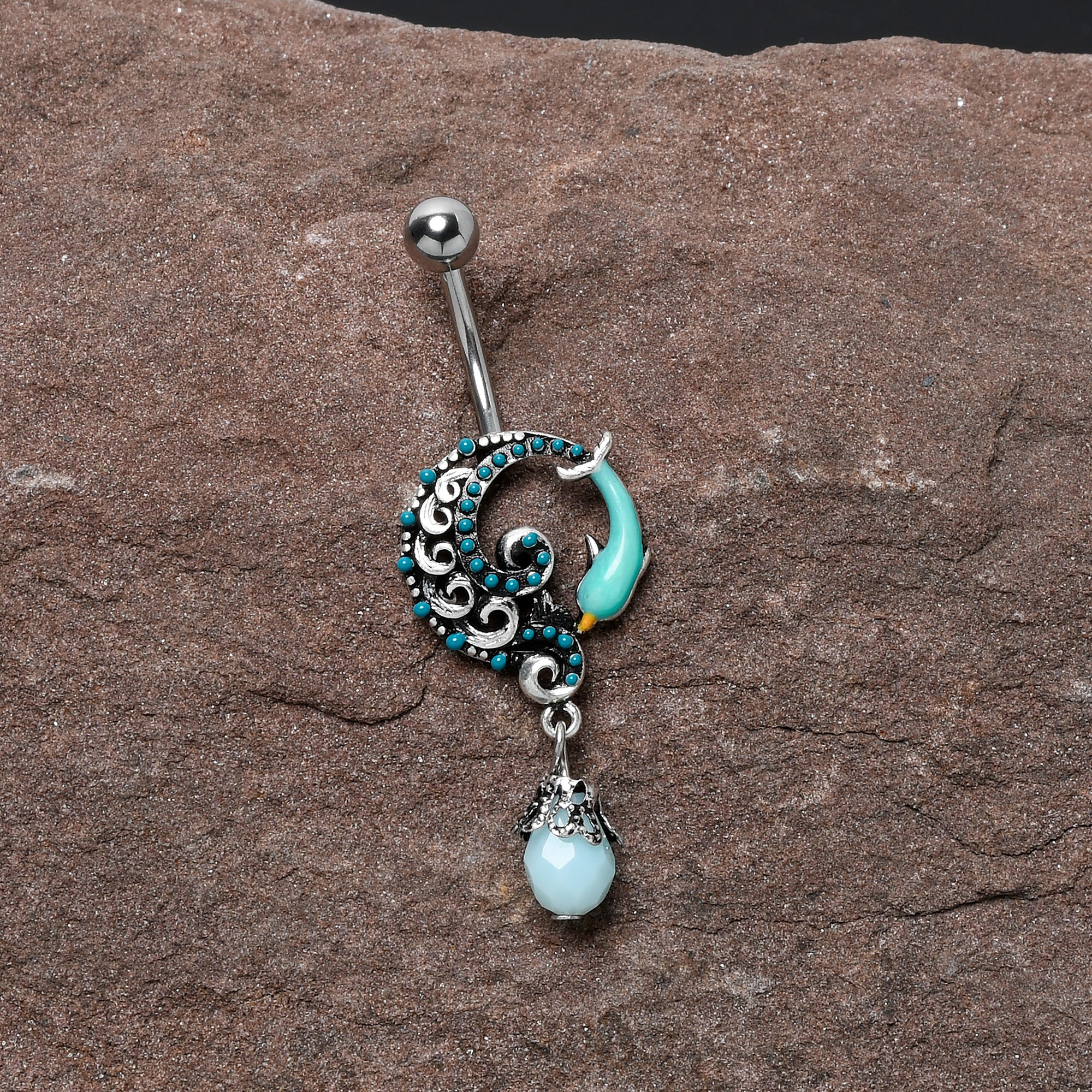 Leaping Blue Dolphin Bauble Dangle Belly Ring