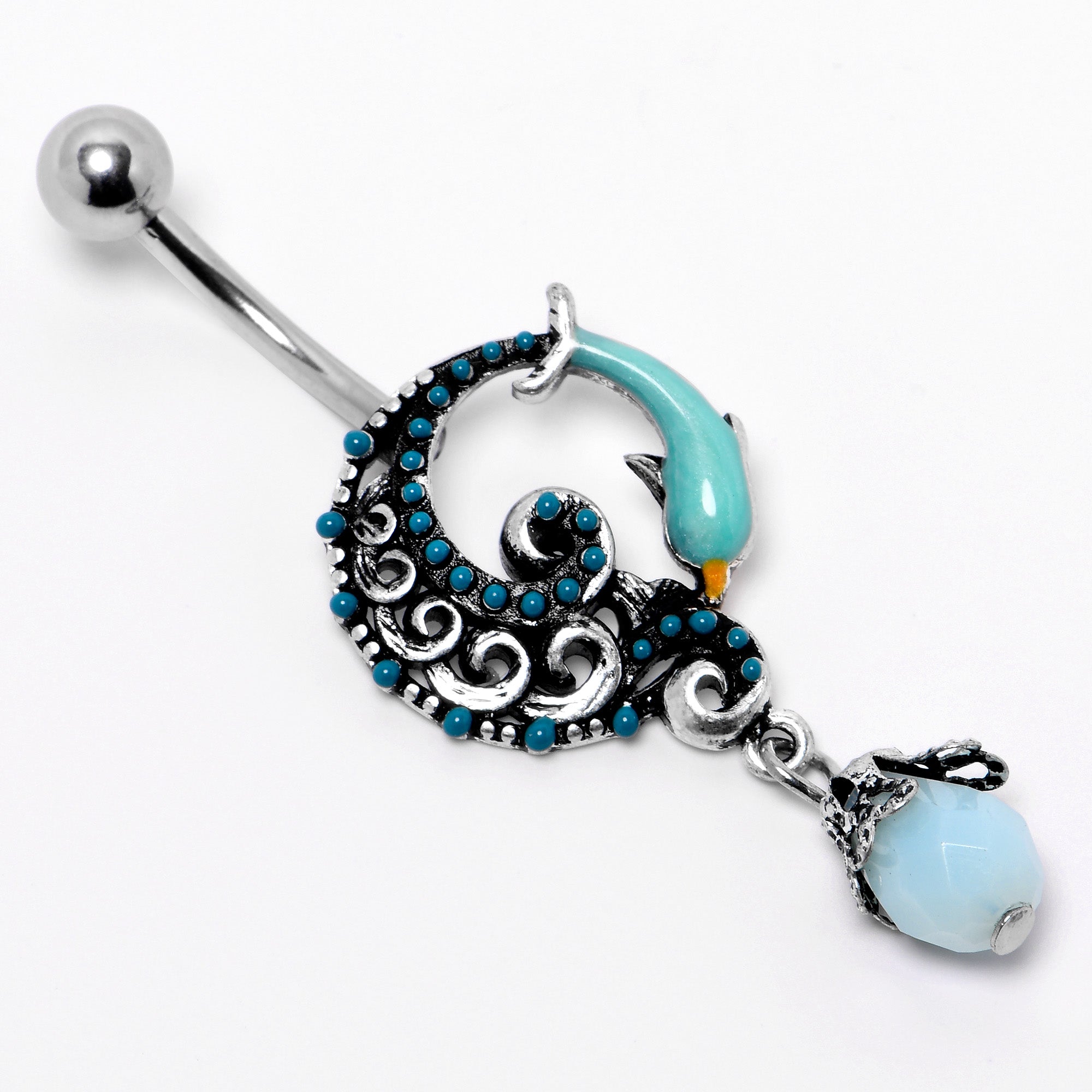 Leaping Blue Dolphin Bauble Dangle Belly Ring