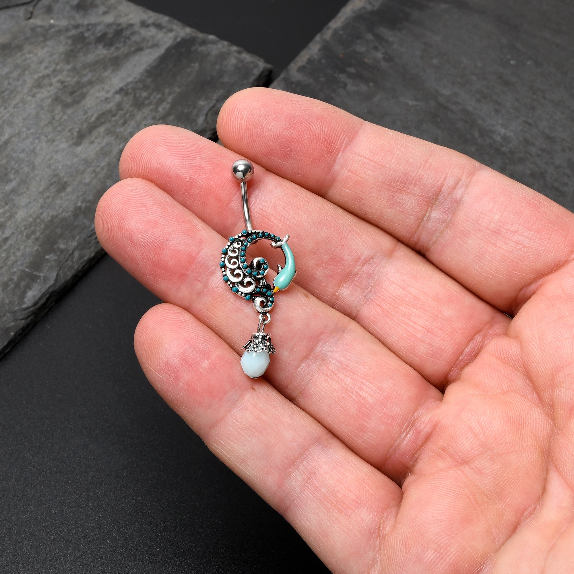 Leaping Blue Dolphin Bauble Dangle Belly Ring