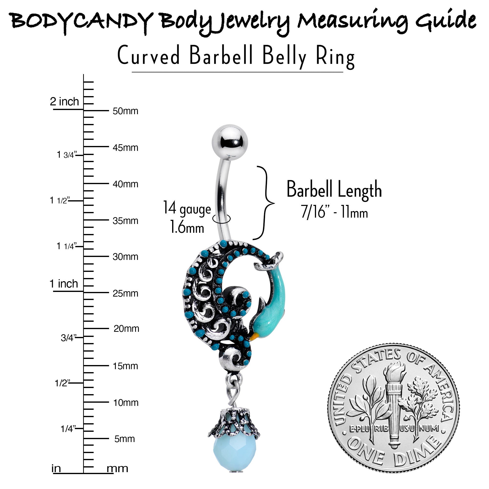 Leaping Blue Dolphin Bauble Dangle Belly Ring