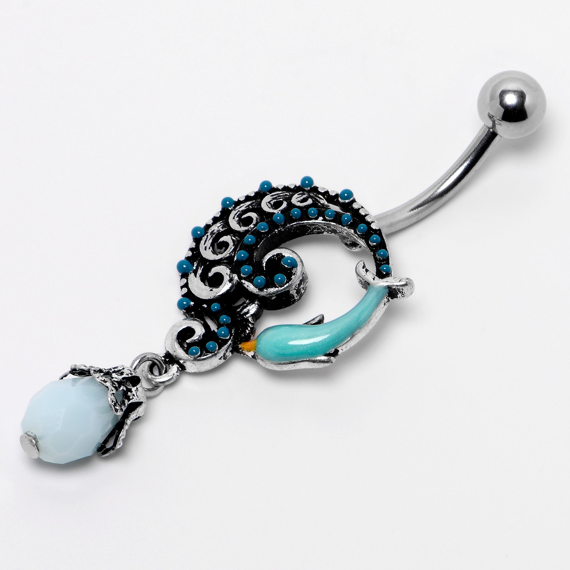 Leaping Blue Dolphin Bauble Dangle Belly Ring