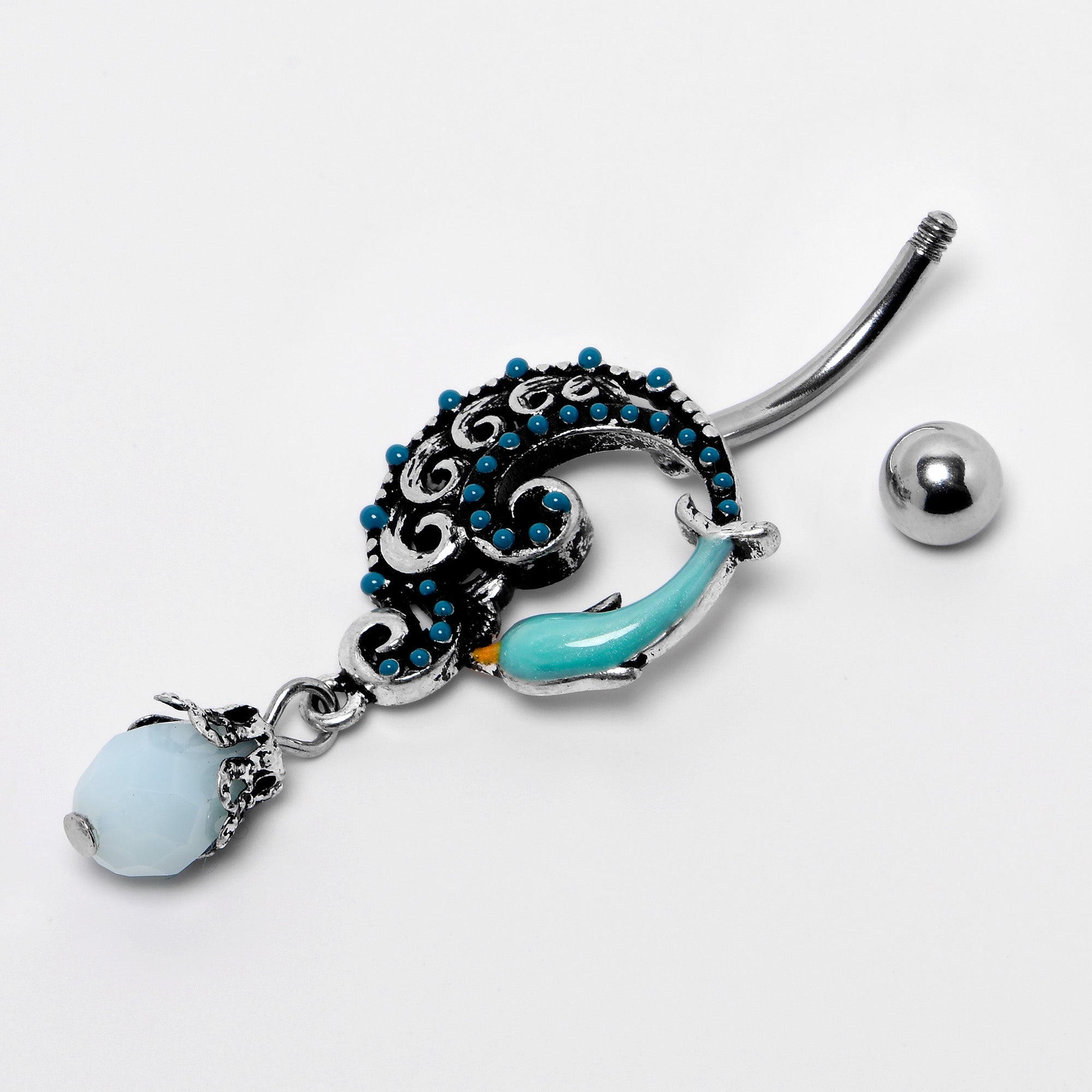 Leaping Blue Dolphin Bauble Dangle Belly Ring