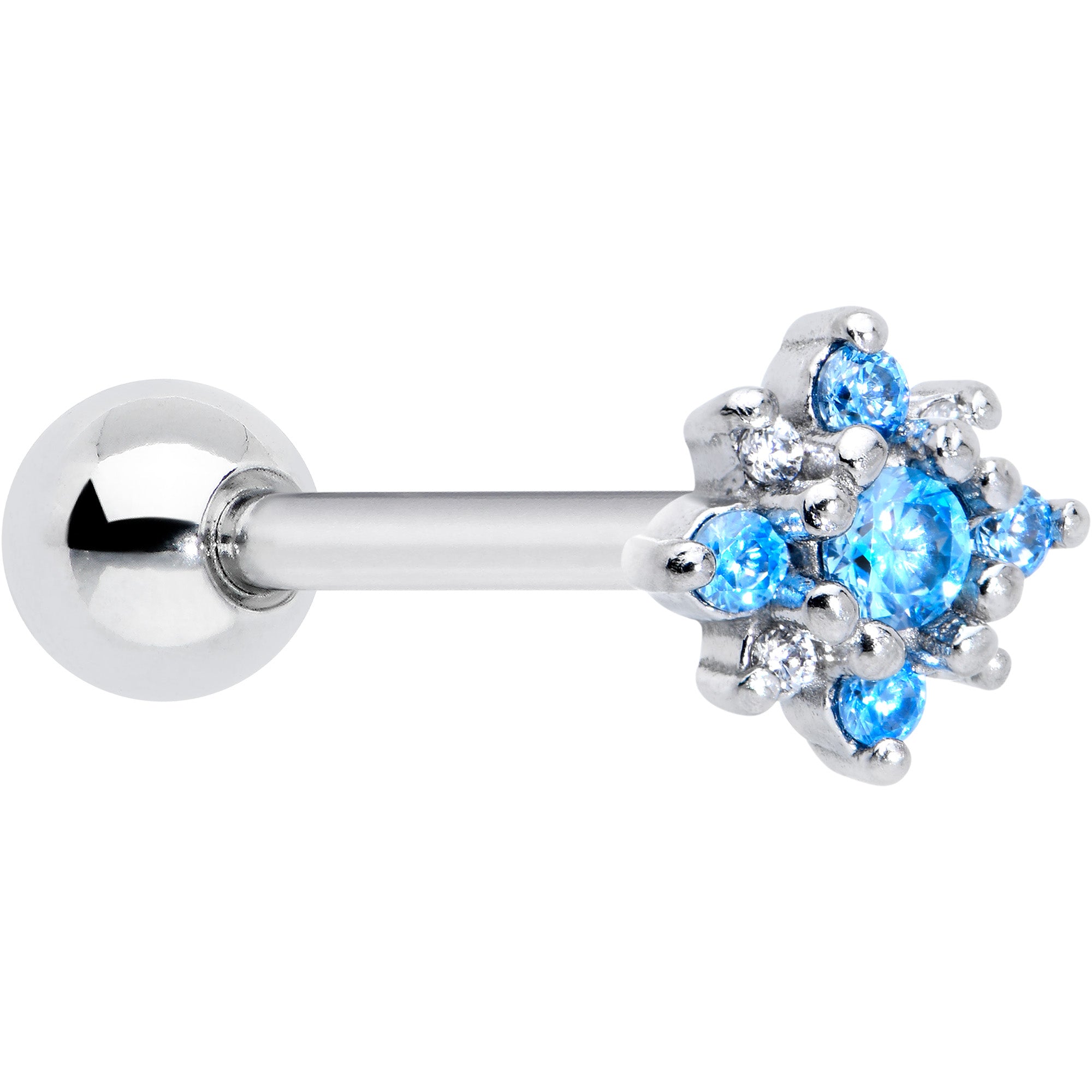 Blue Clear Gem Stylish Snowflake Barbell Tongue Ring