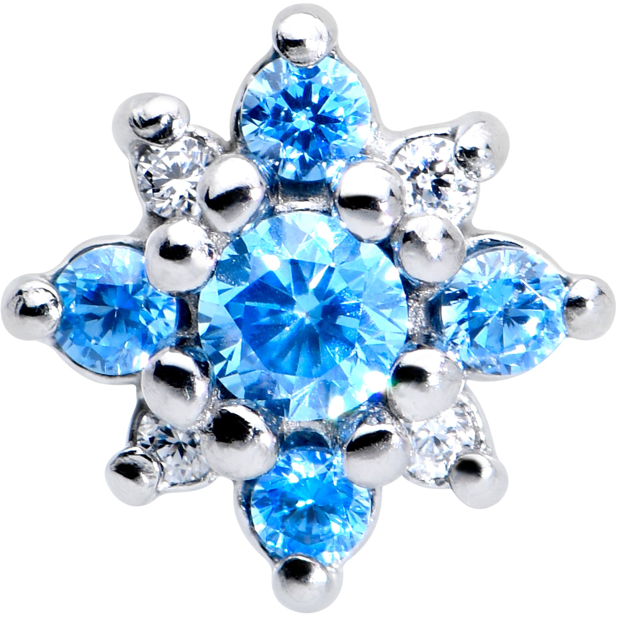 Blue Clear Gem Stylish Snowflake Barbell Tongue Ring