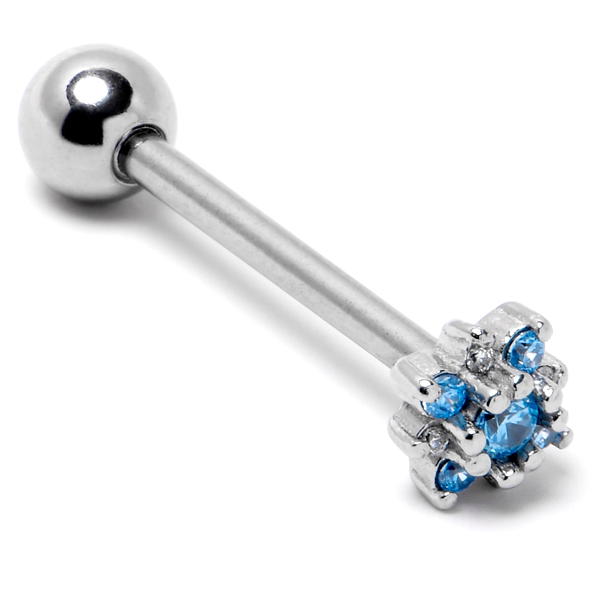 Blue Clear Gem Stylish Snowflake Barbell Tongue Ring