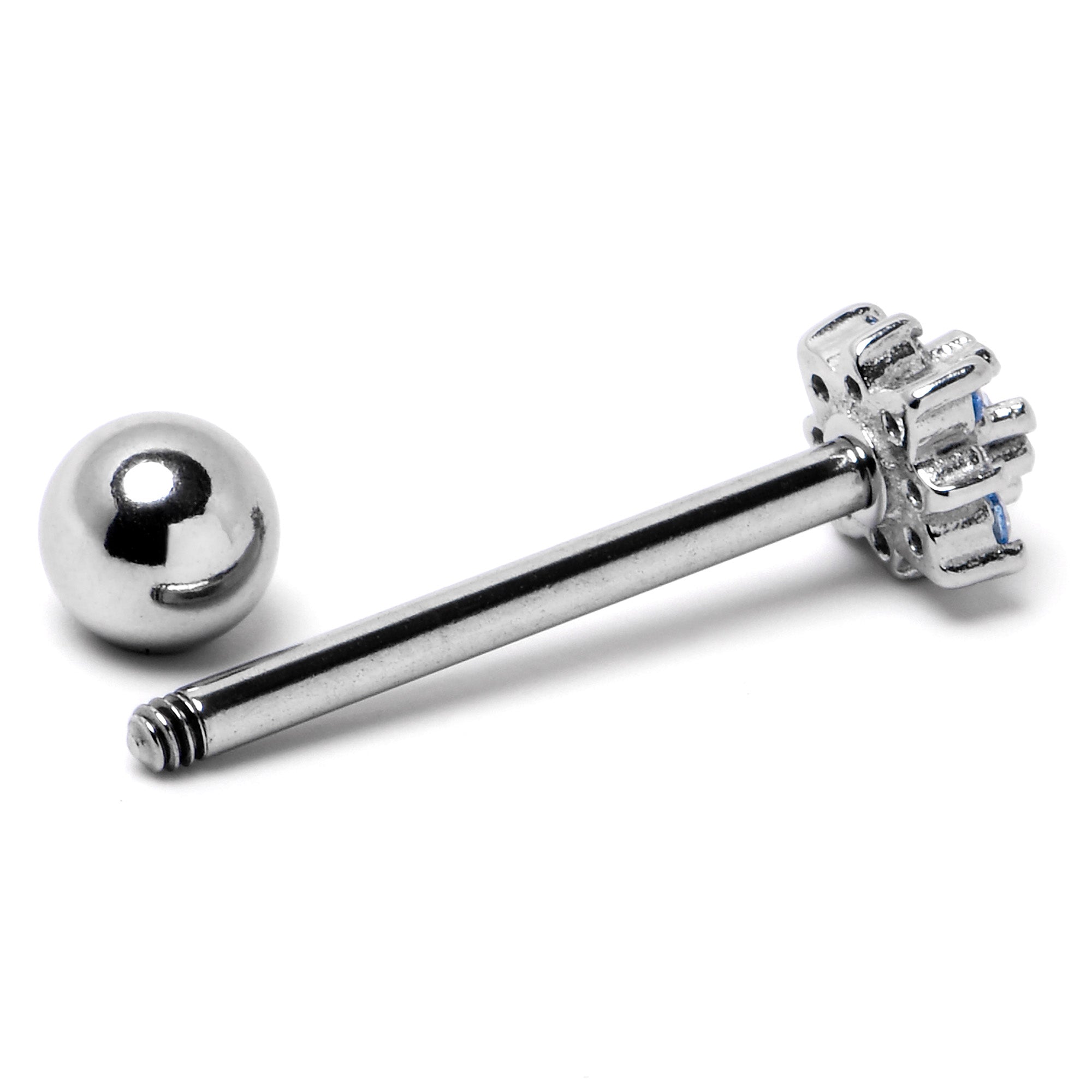 Blue Clear Gem Stylish Snowflake Barbell Tongue Ring