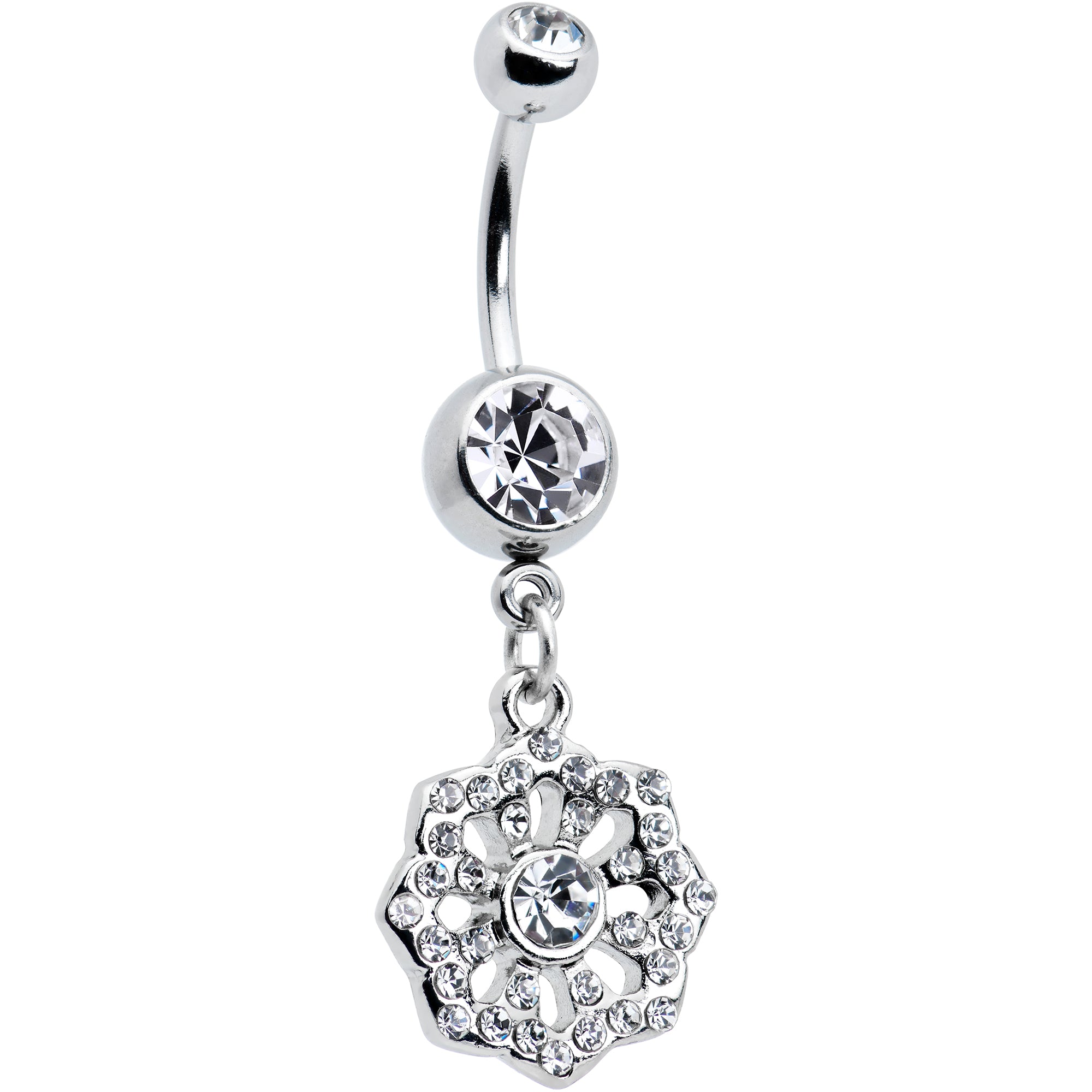 Clear Gem Baroque Fabulous Flower Dangle Belly Ring