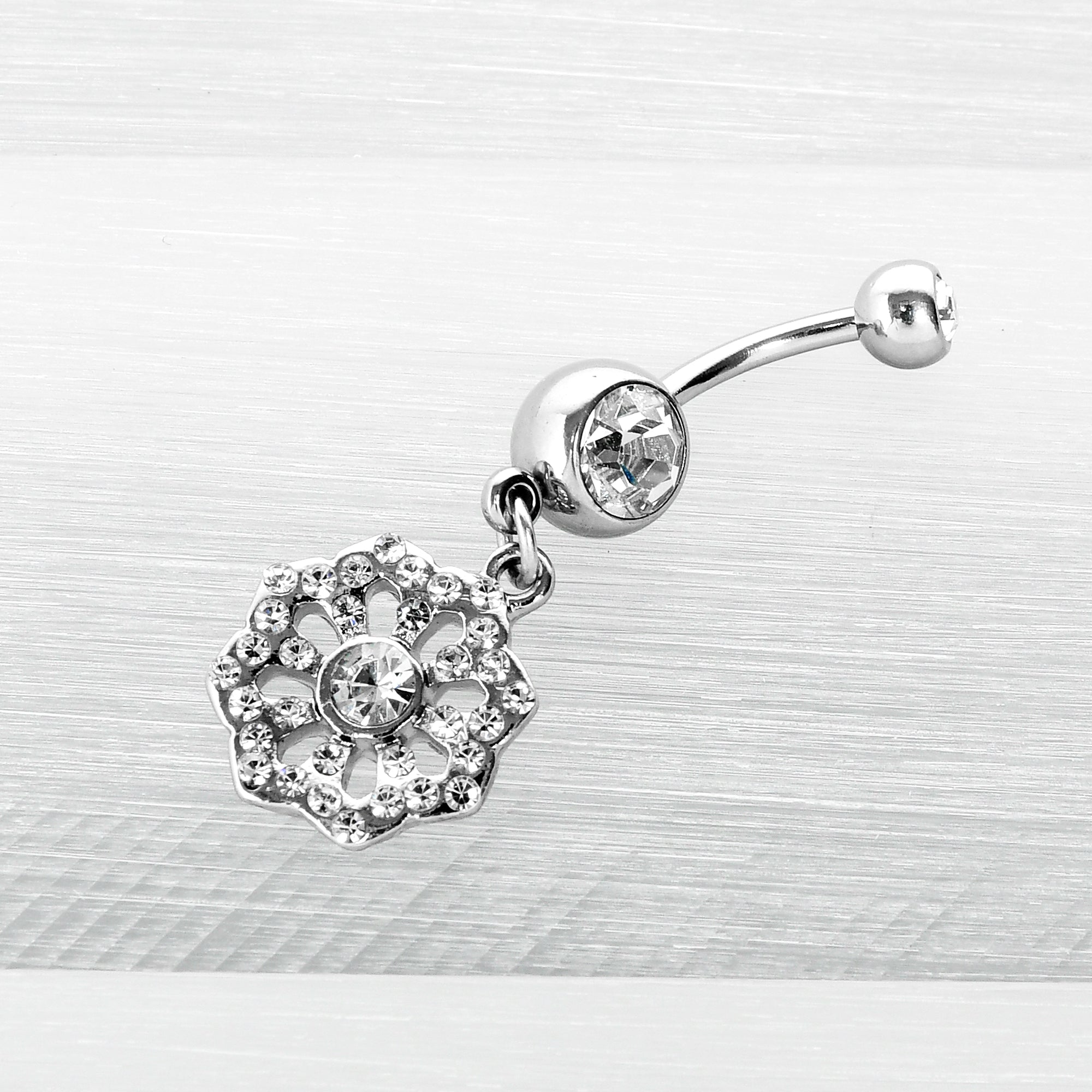 Clear Gem Baroque Fabulous Flower Dangle Belly Ring