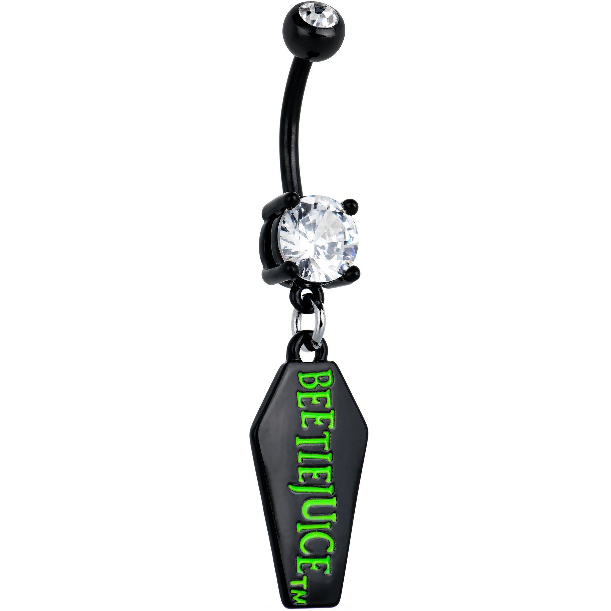 Clear Gem Black Officially Licensed Beetlejuice Coffin Dangle Belly Ring