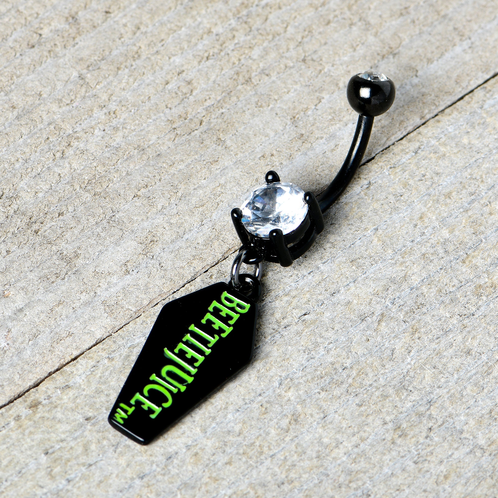 Clear Gem Black Officially Licensed Beetlejuice Coffin Dangle Belly Ring