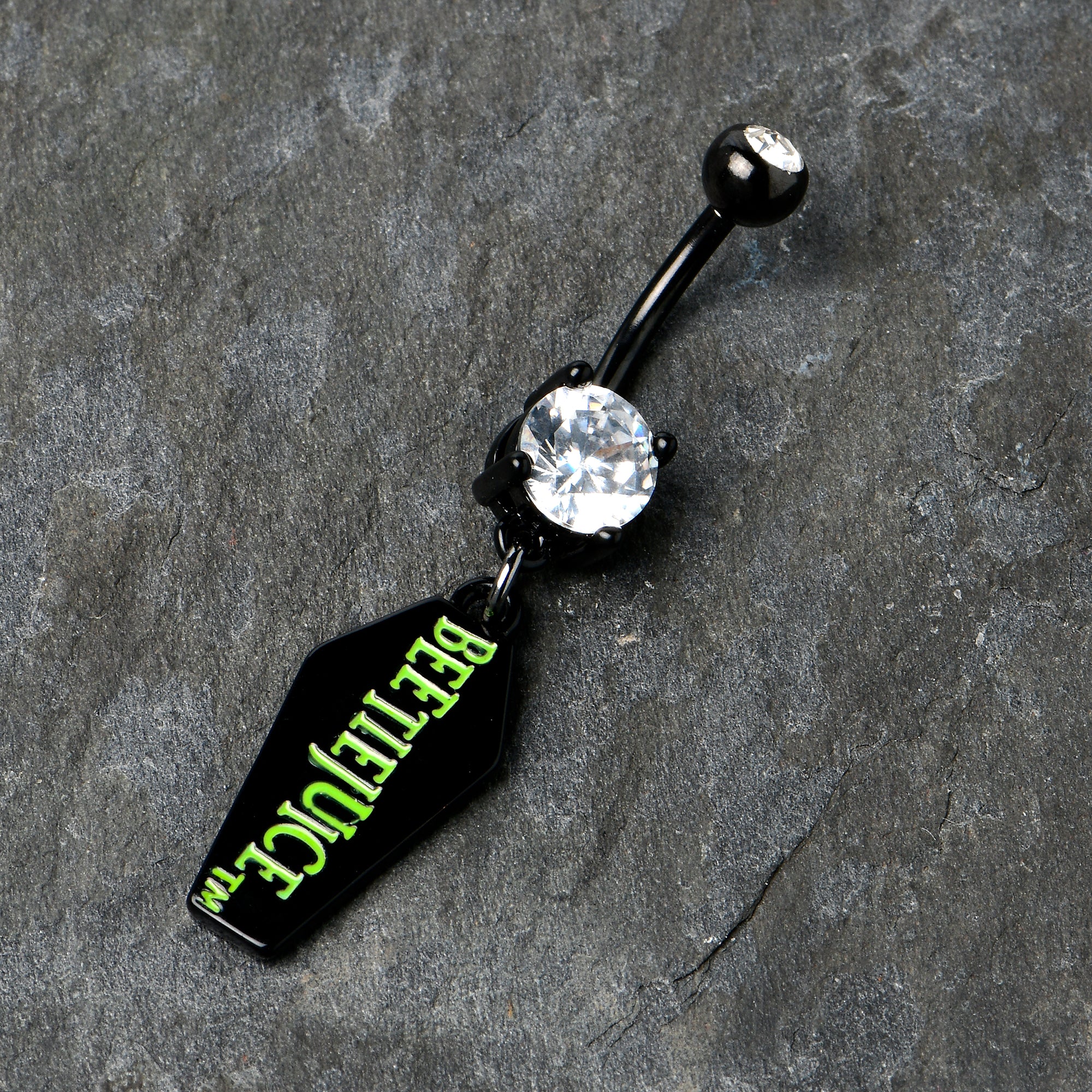 Clear Gem Black Officially Licensed Beetlejuice Coffin Dangle Belly Ring