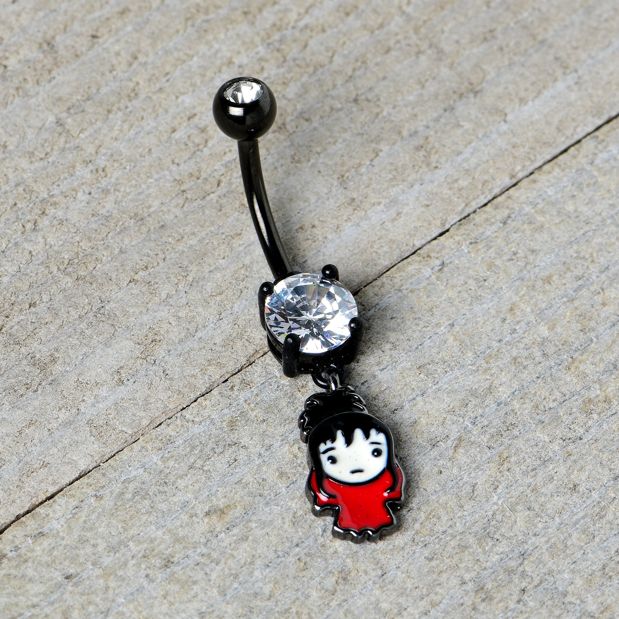 Clear Gem Black Officially Licensed Beetlejuice Lydia Dangle Belly Ring