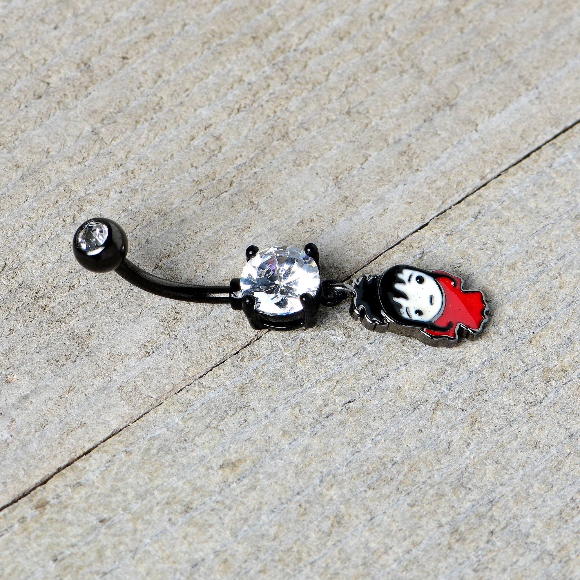 Clear Gem Black Officially Licensed Beetlejuice Lydia Dangle Belly Ring