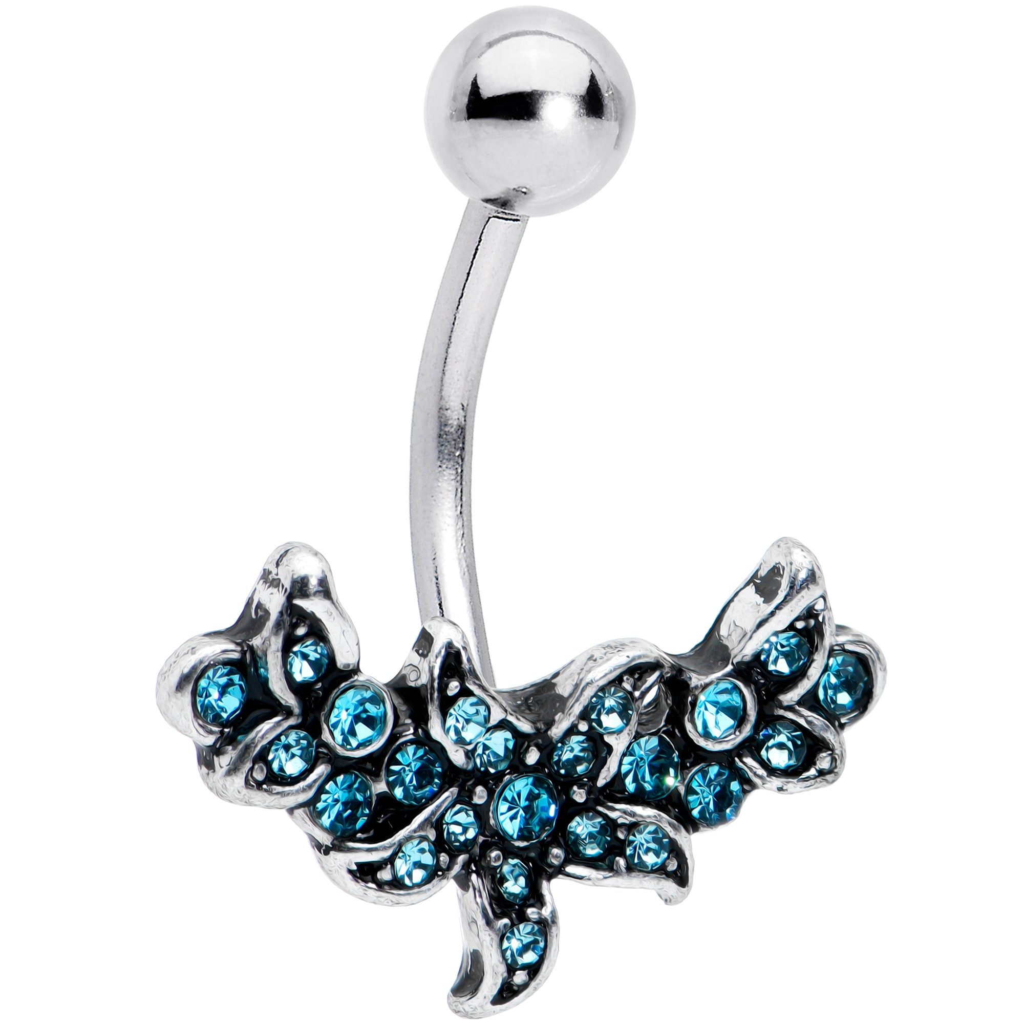 Blue Gem Flower Garland Belly Ring