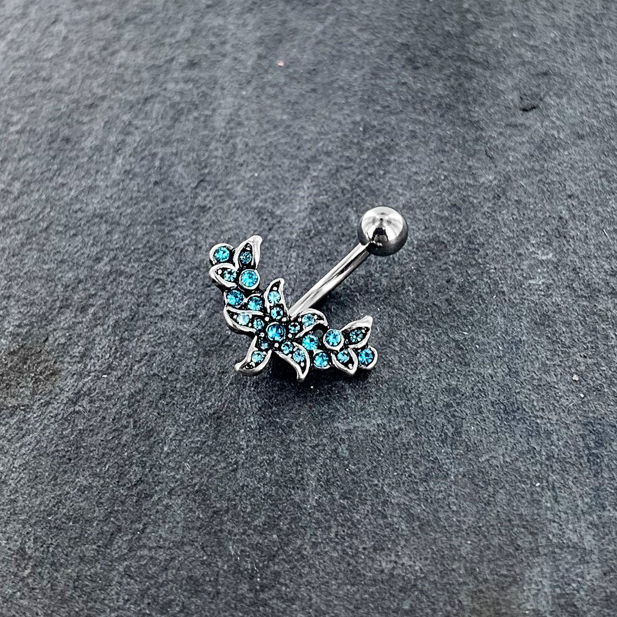 Blue Gem Flower Garland Belly Ring